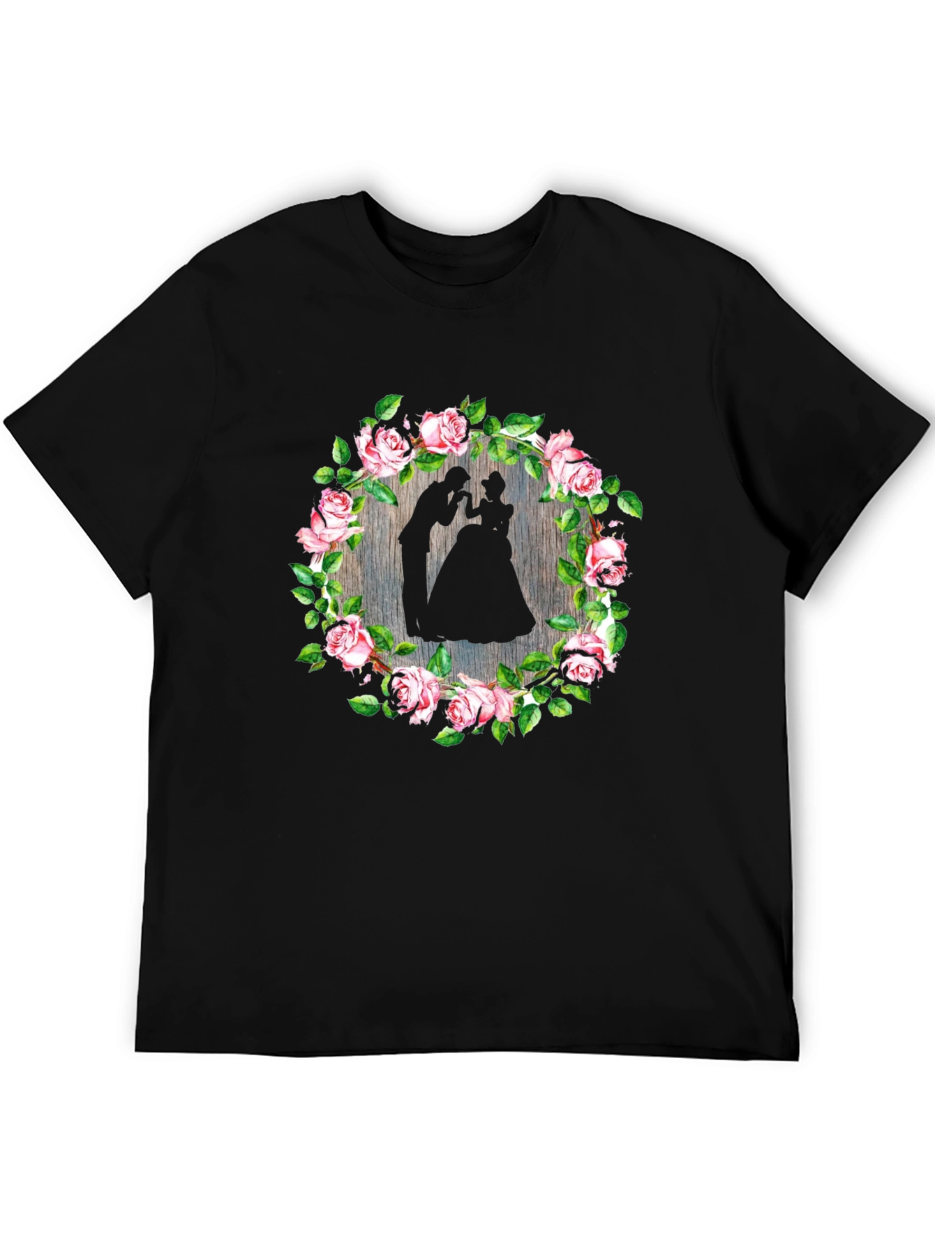 Romantic Floral Silhouette Black T-Shirt