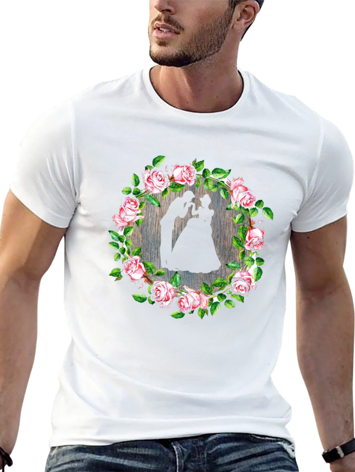 Romantic Floral Silhouette Black T-Shirt
