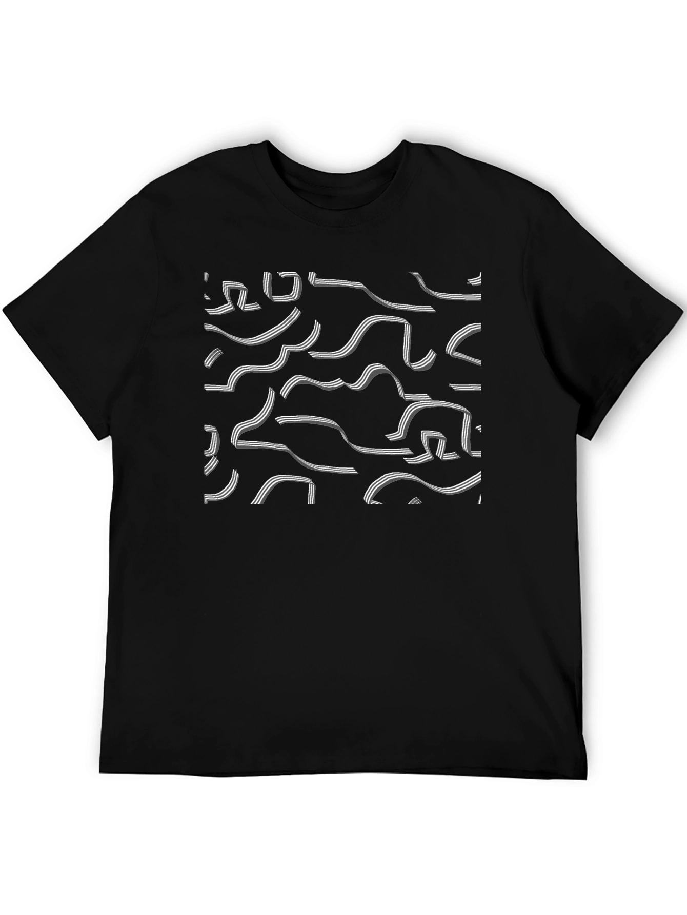 Abstract Ribbon Pattern Black T-Shirt