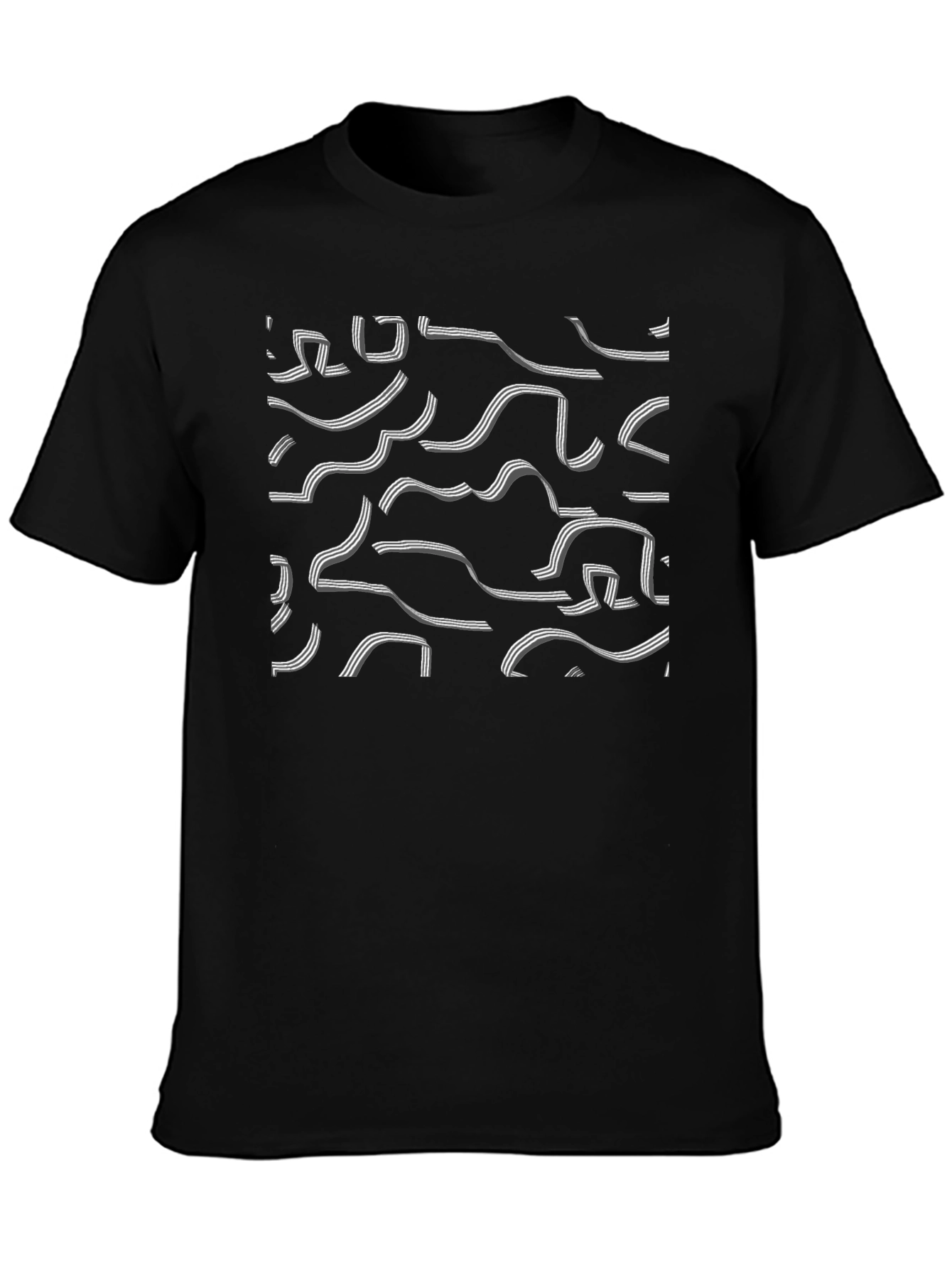 Abstract Ribbon Pattern Black T-Shirt