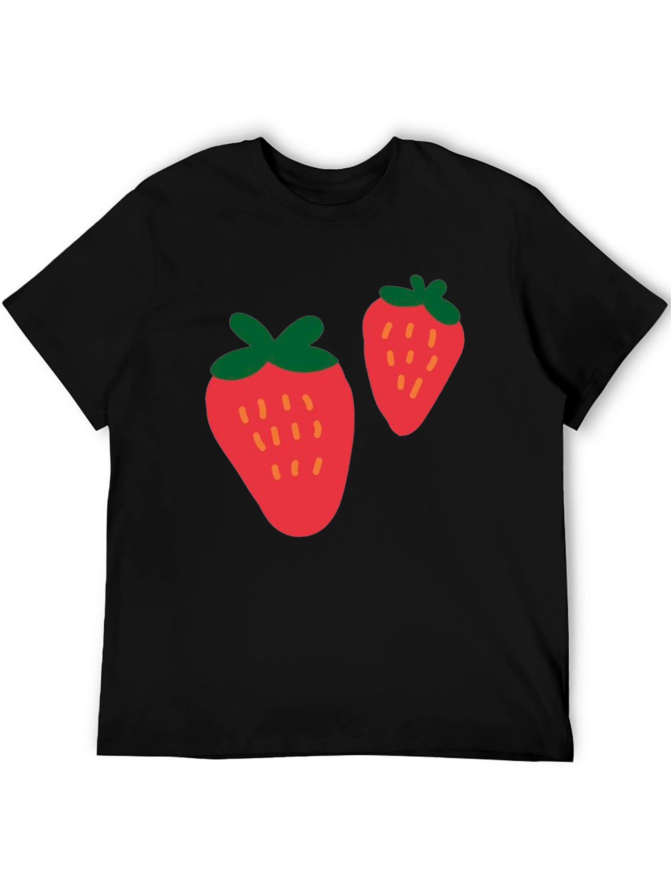 Strawberry Print Black Casual T-Shirt