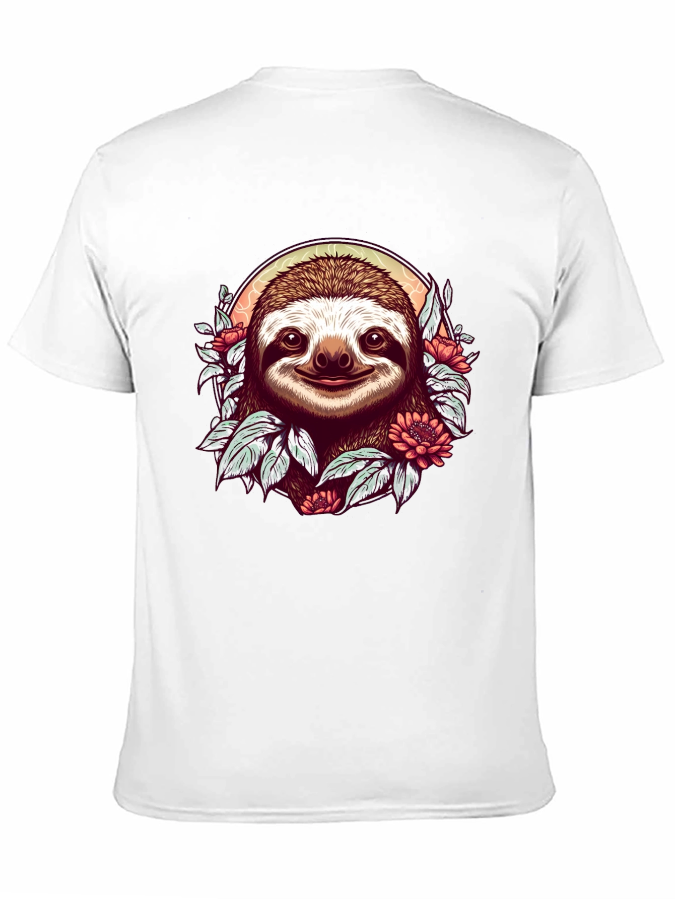 Sloth & Floral Graphic Black T-Shirt