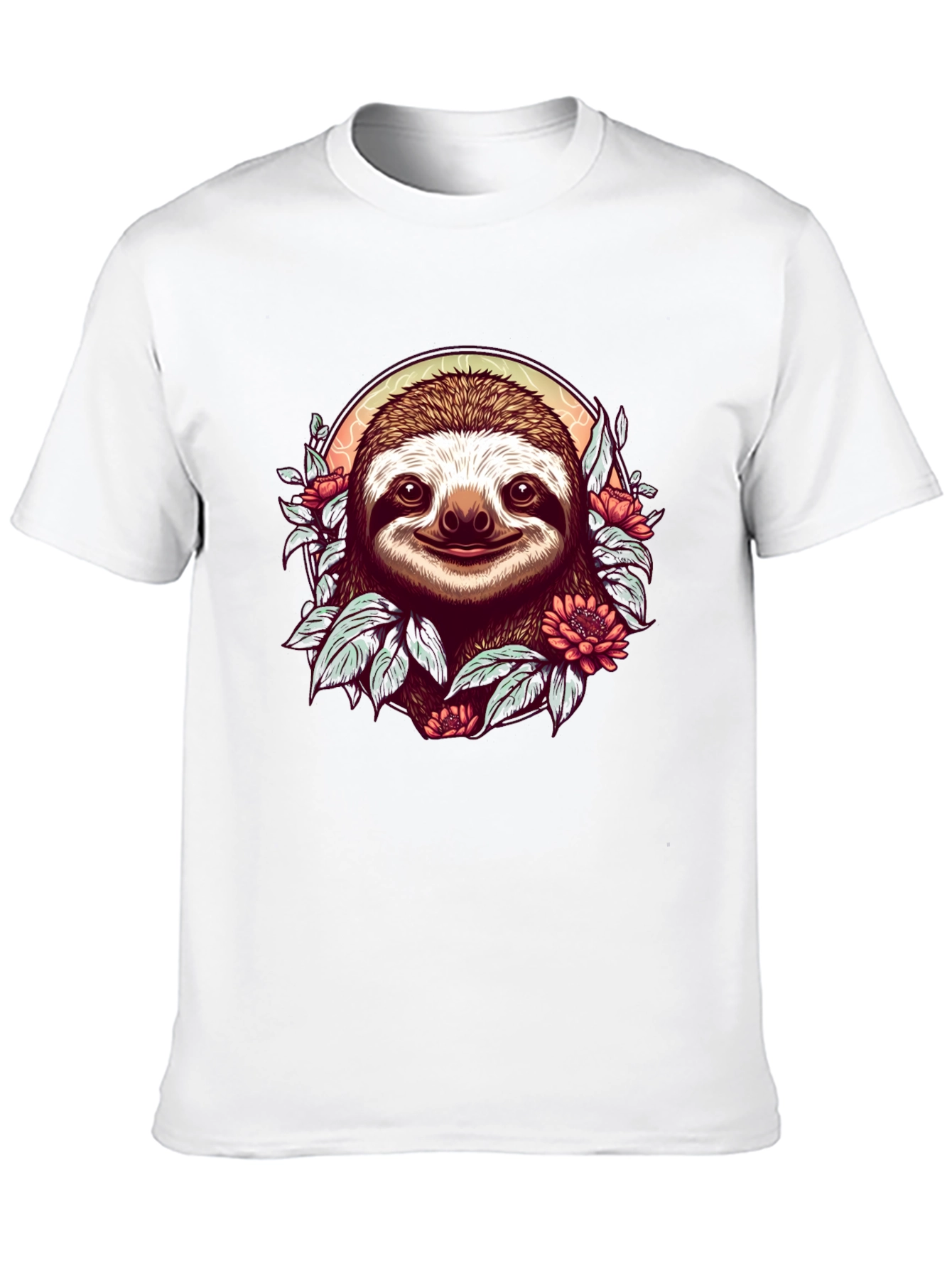 Sloth & Floral Graphic Black T-Shirt