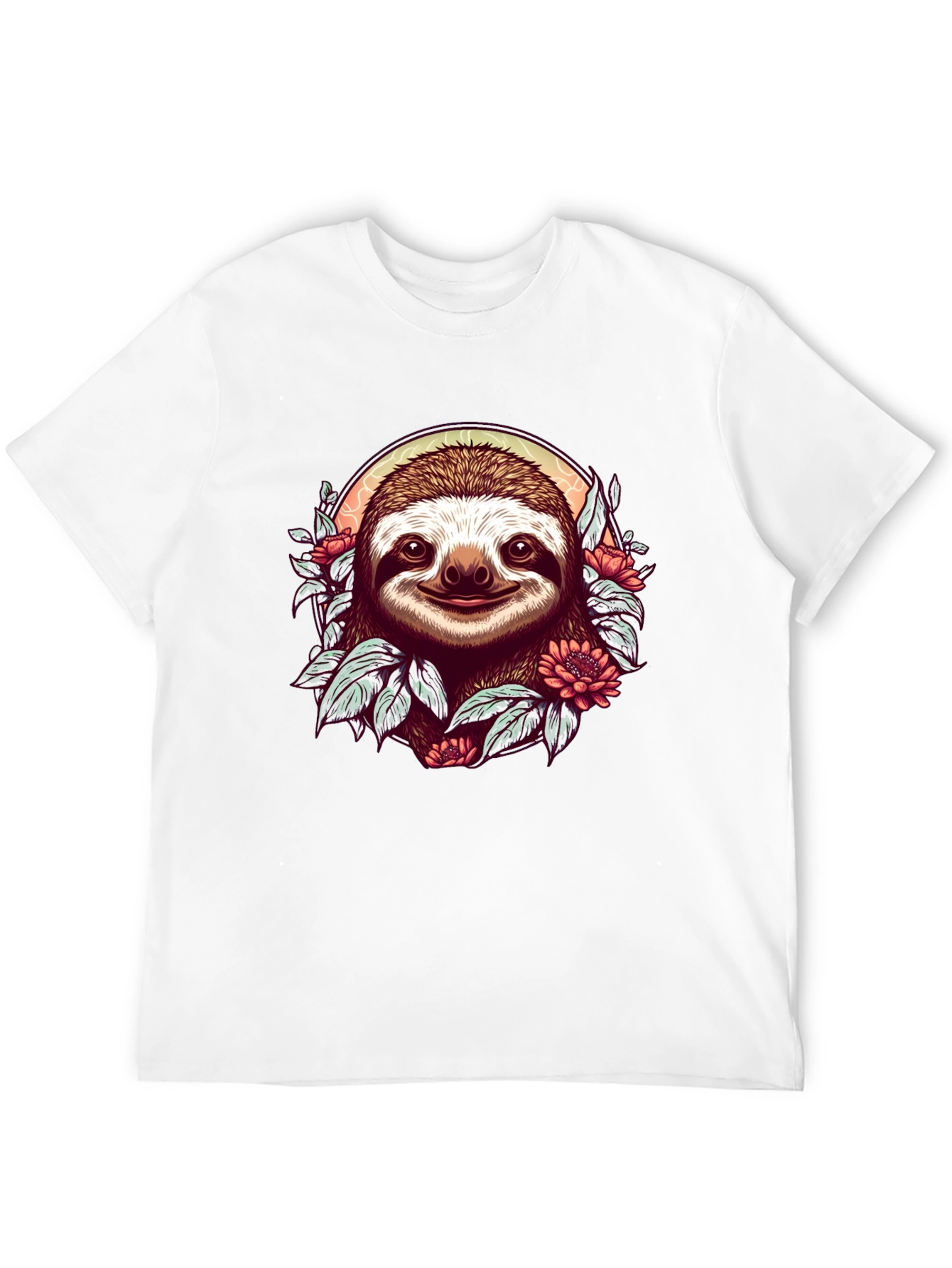 Sloth & Floral Graphic Black T-Shirt