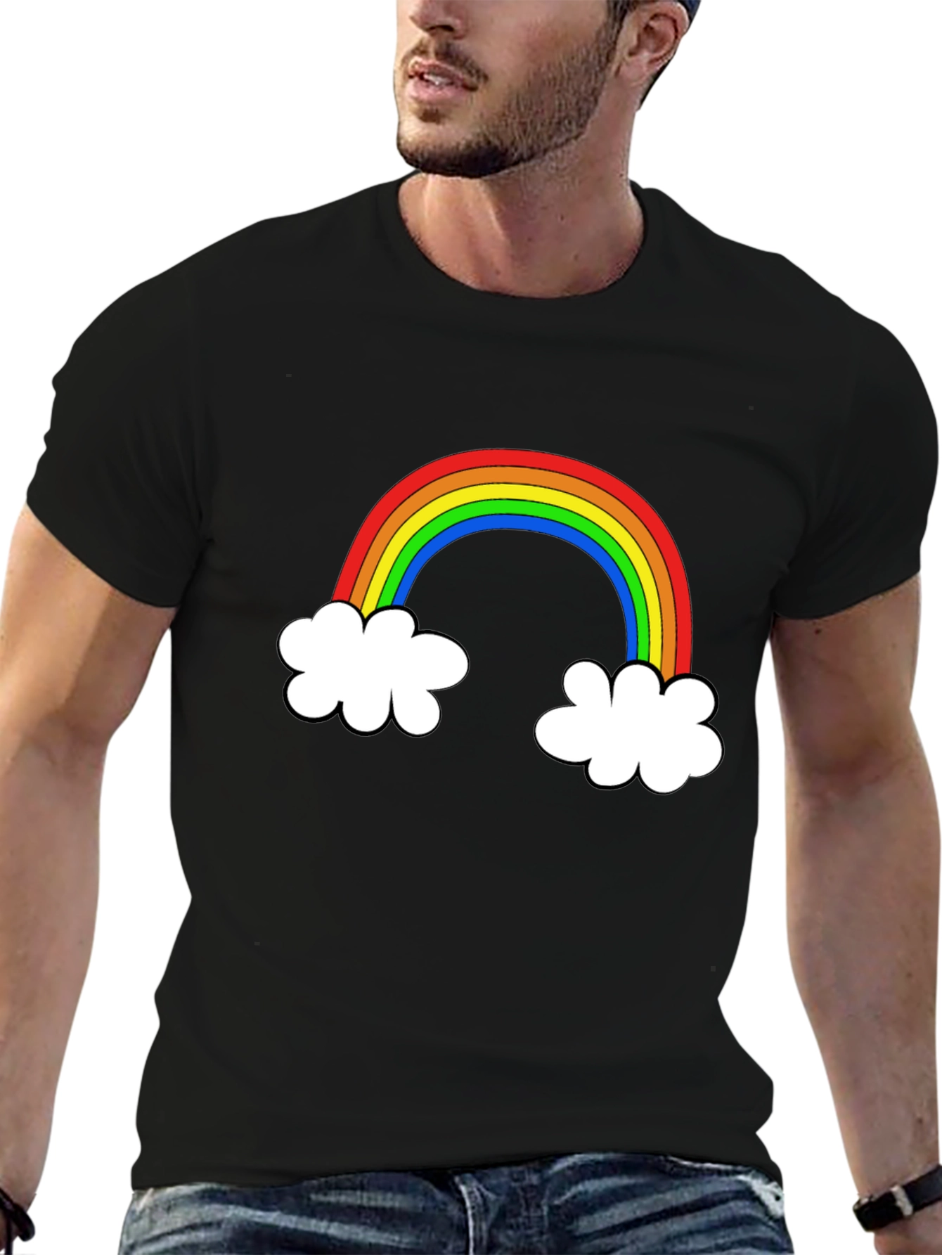 Rainbow Cloud Graphic Black T-Shirt