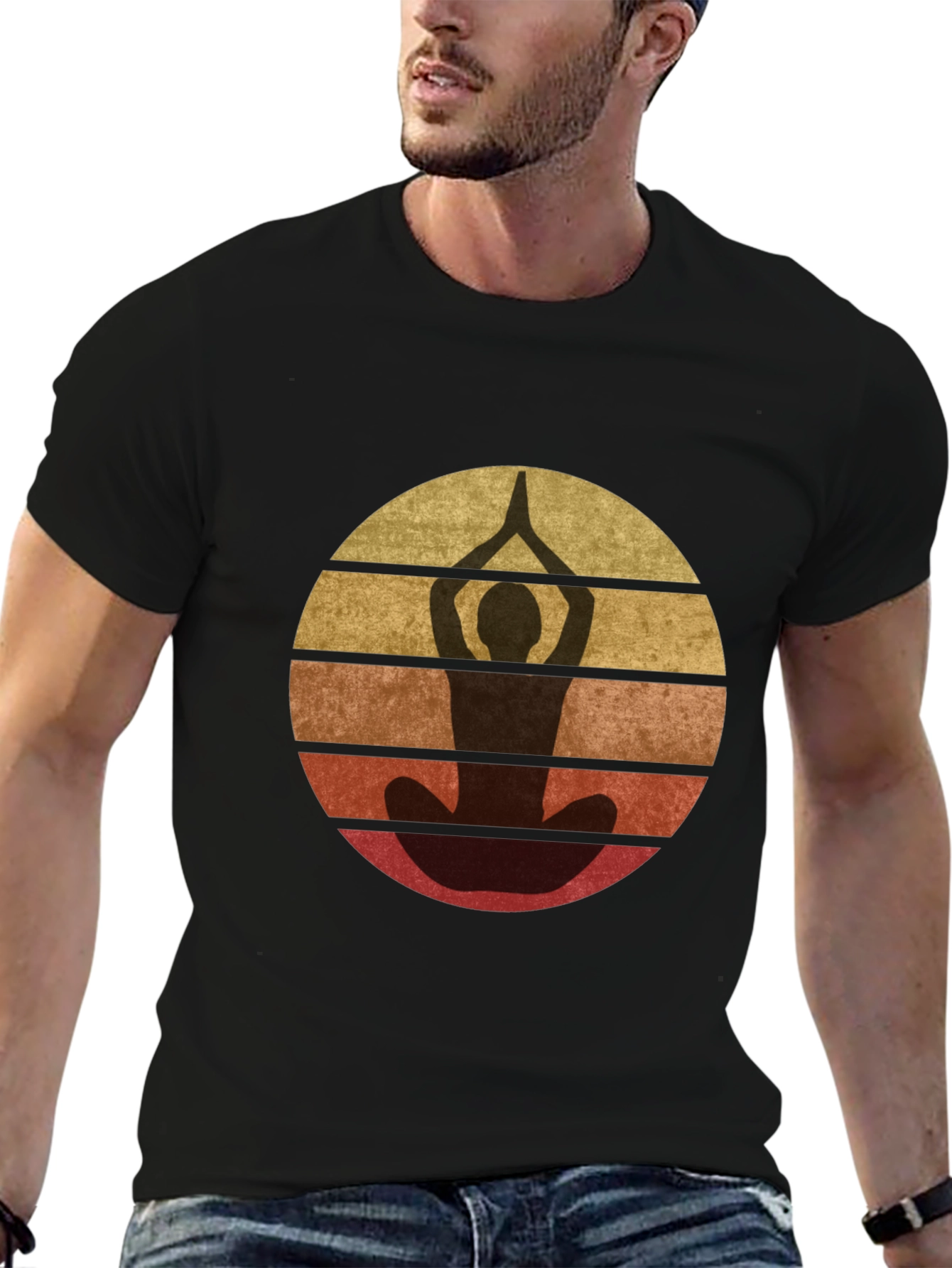 Retro Yoga Pose Graphic T-Shirt - Unisex Black Tee
