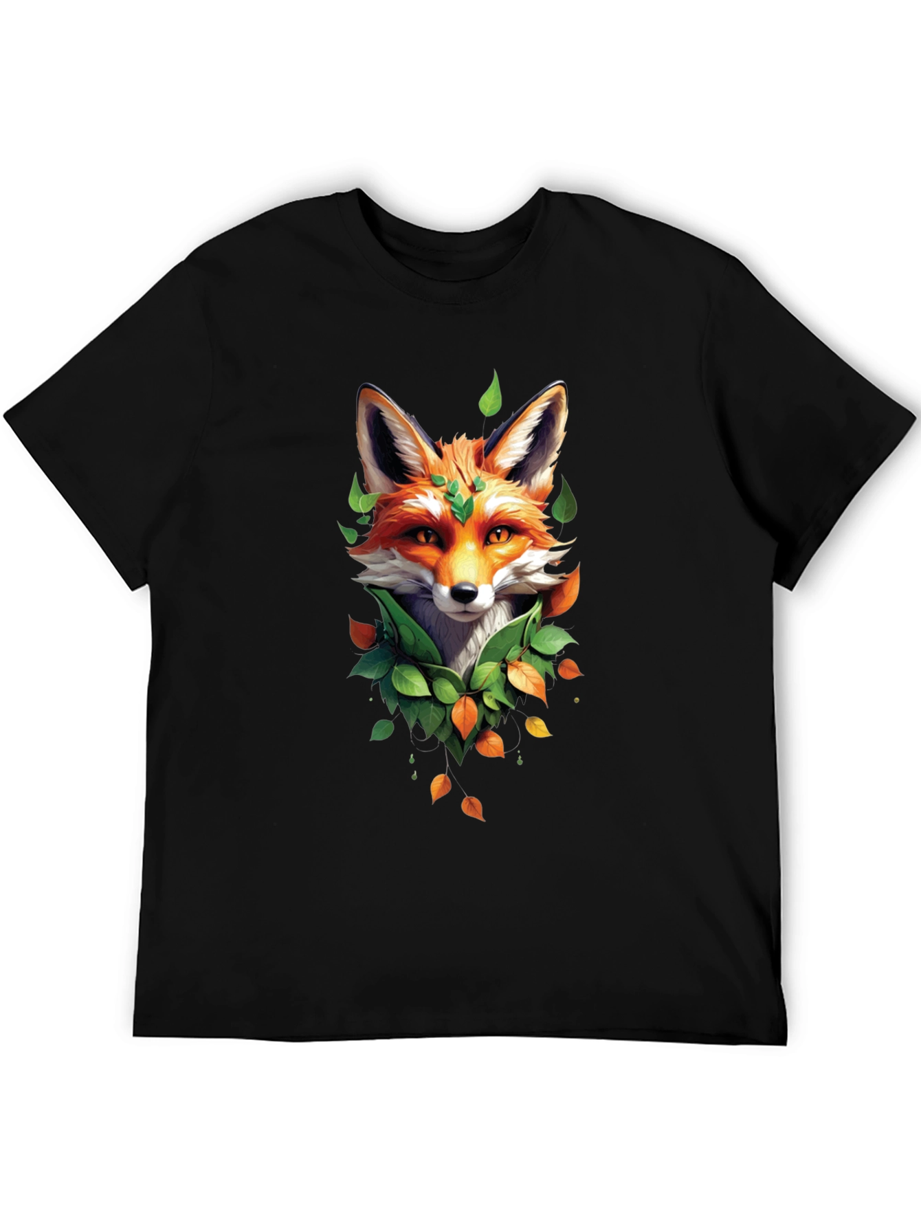 Fox and Foliage Black T-Shirt