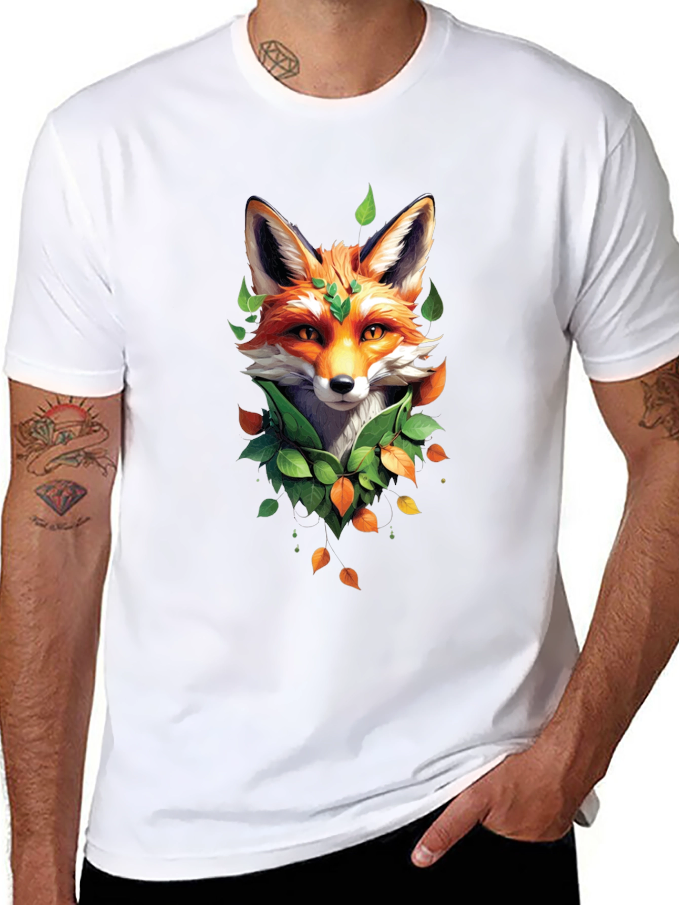 Fox and Foliage Black T-Shirt