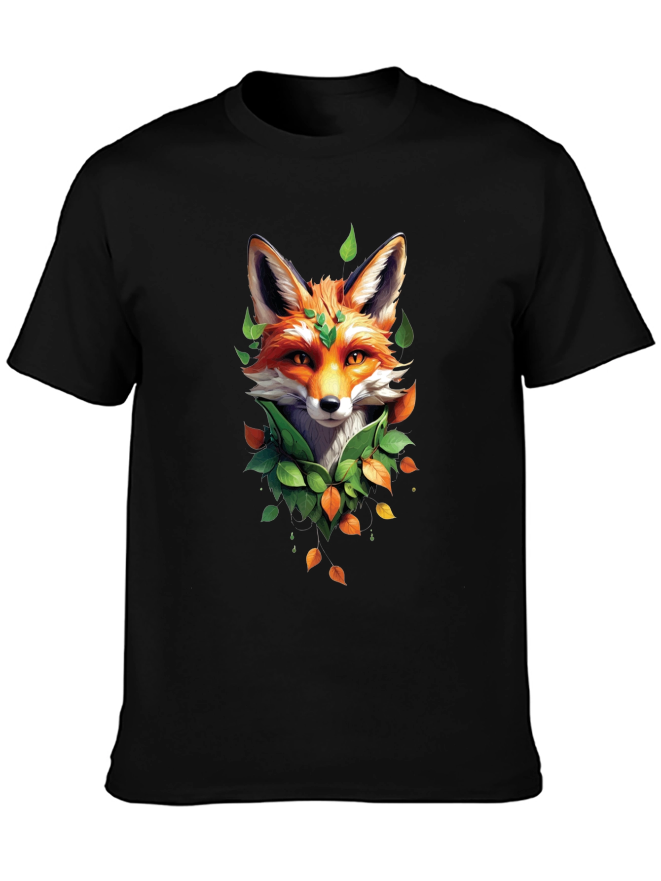 Fox and Foliage Black T-Shirt