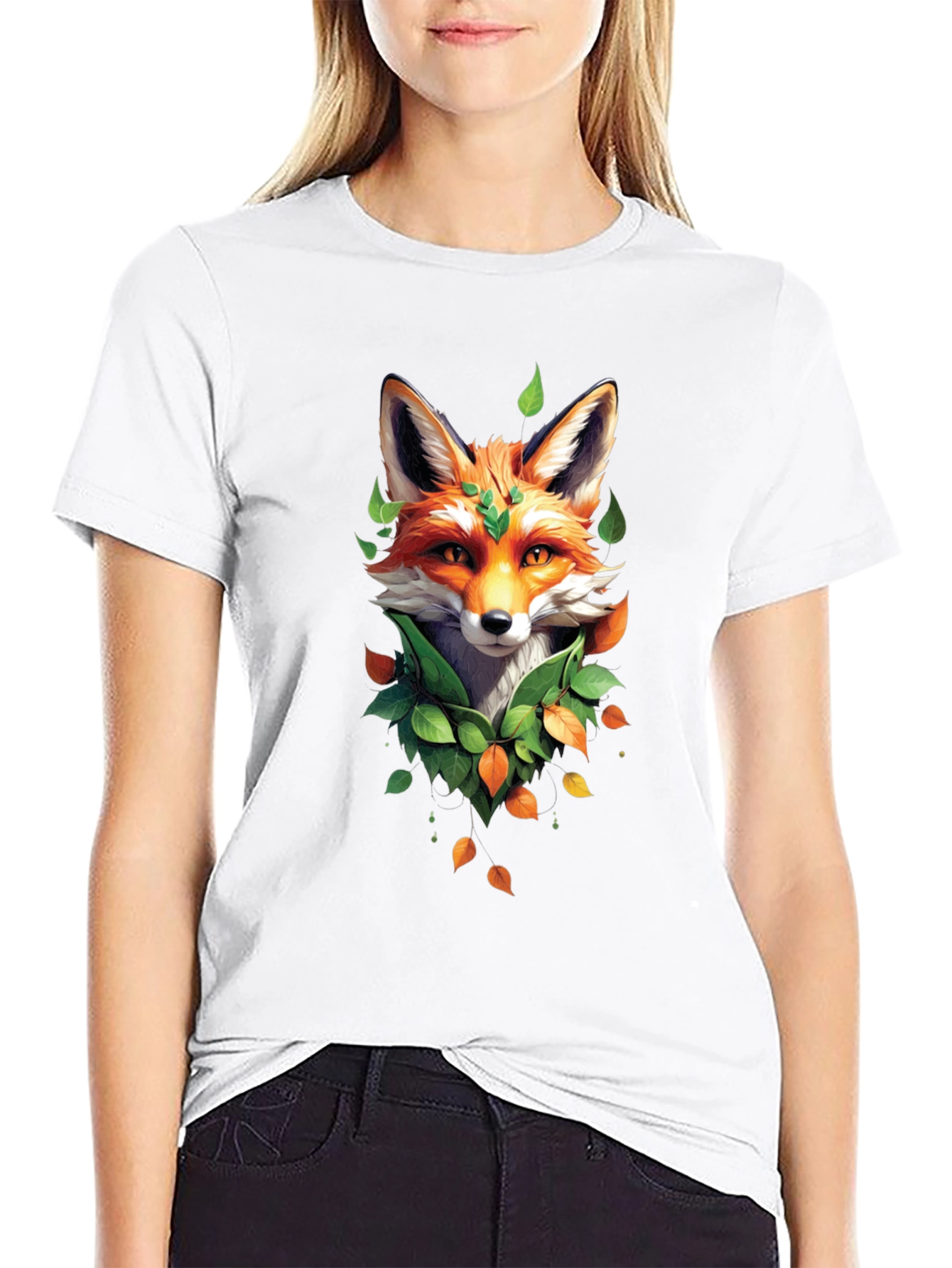 Fox and Foliage Black T-Shirt