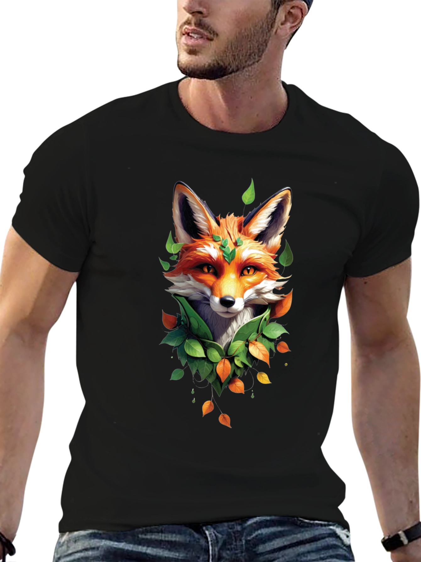 Fox and Foliage Black T-Shirt