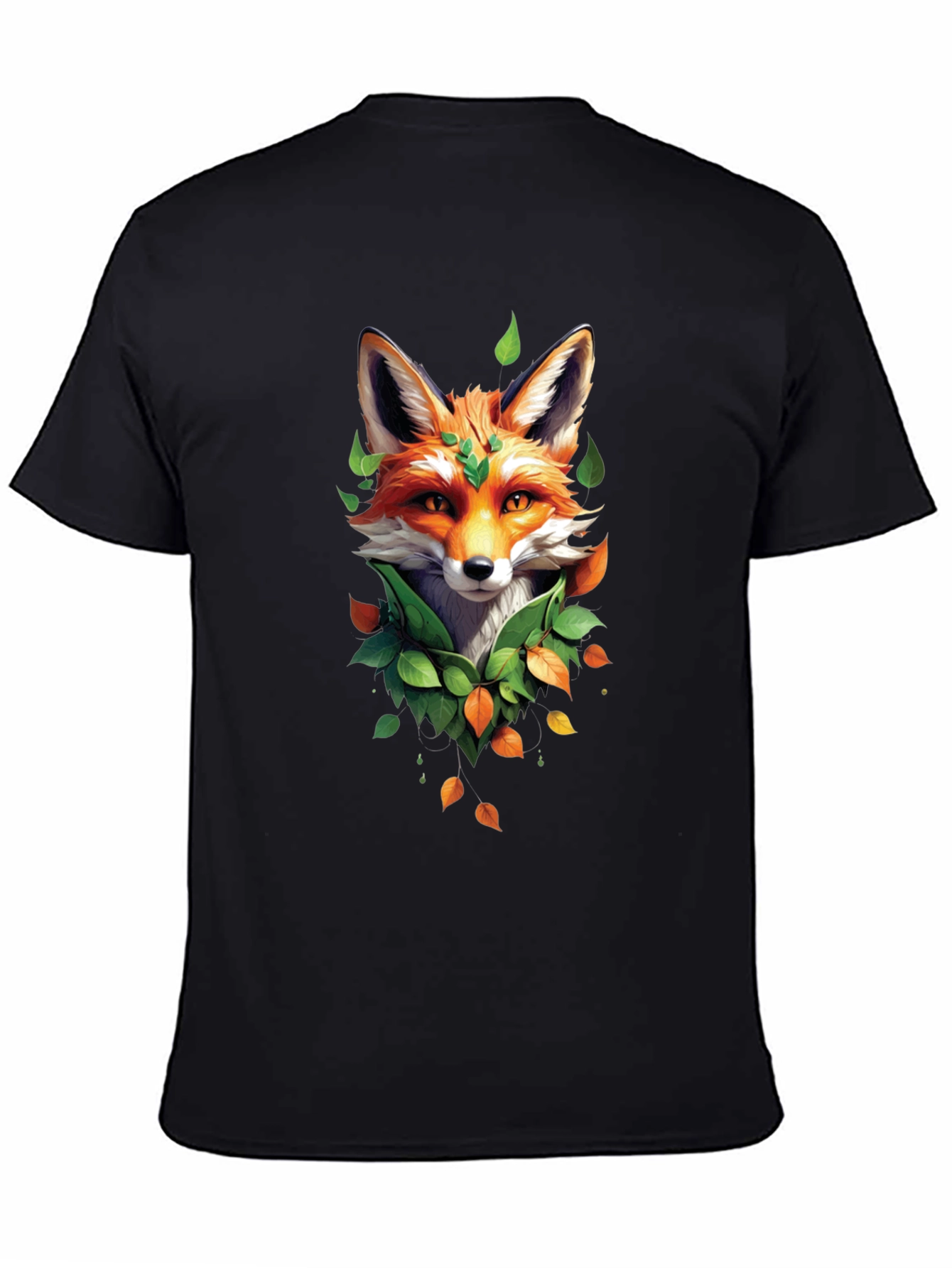 Fox and Foliage Black T-Shirt