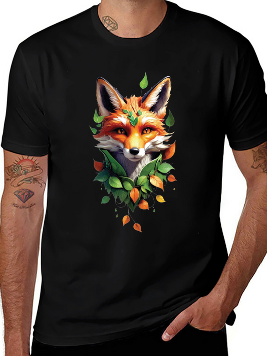 Fox and Foliage Black T-Shirt