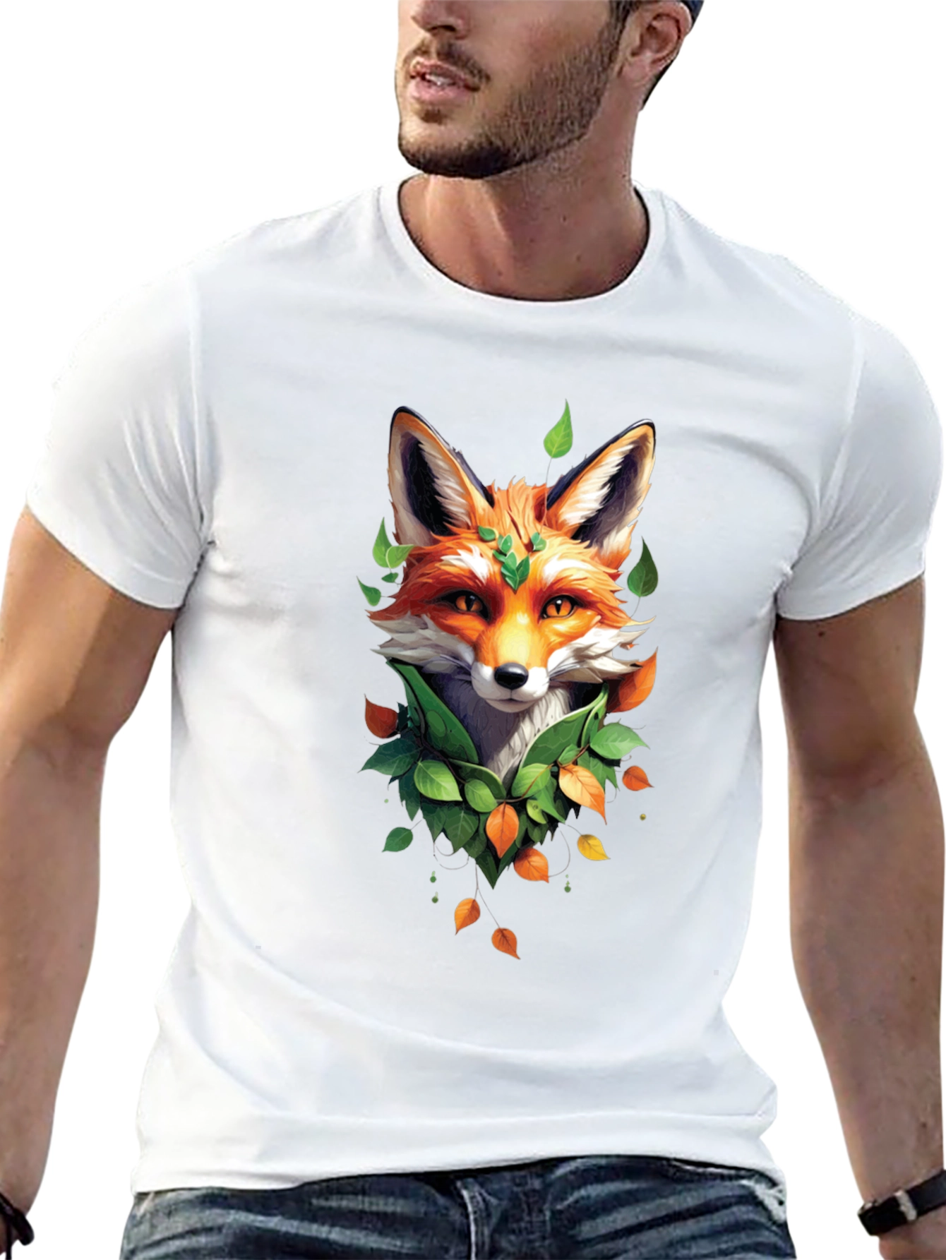 Fox and Foliage Black T-Shirt