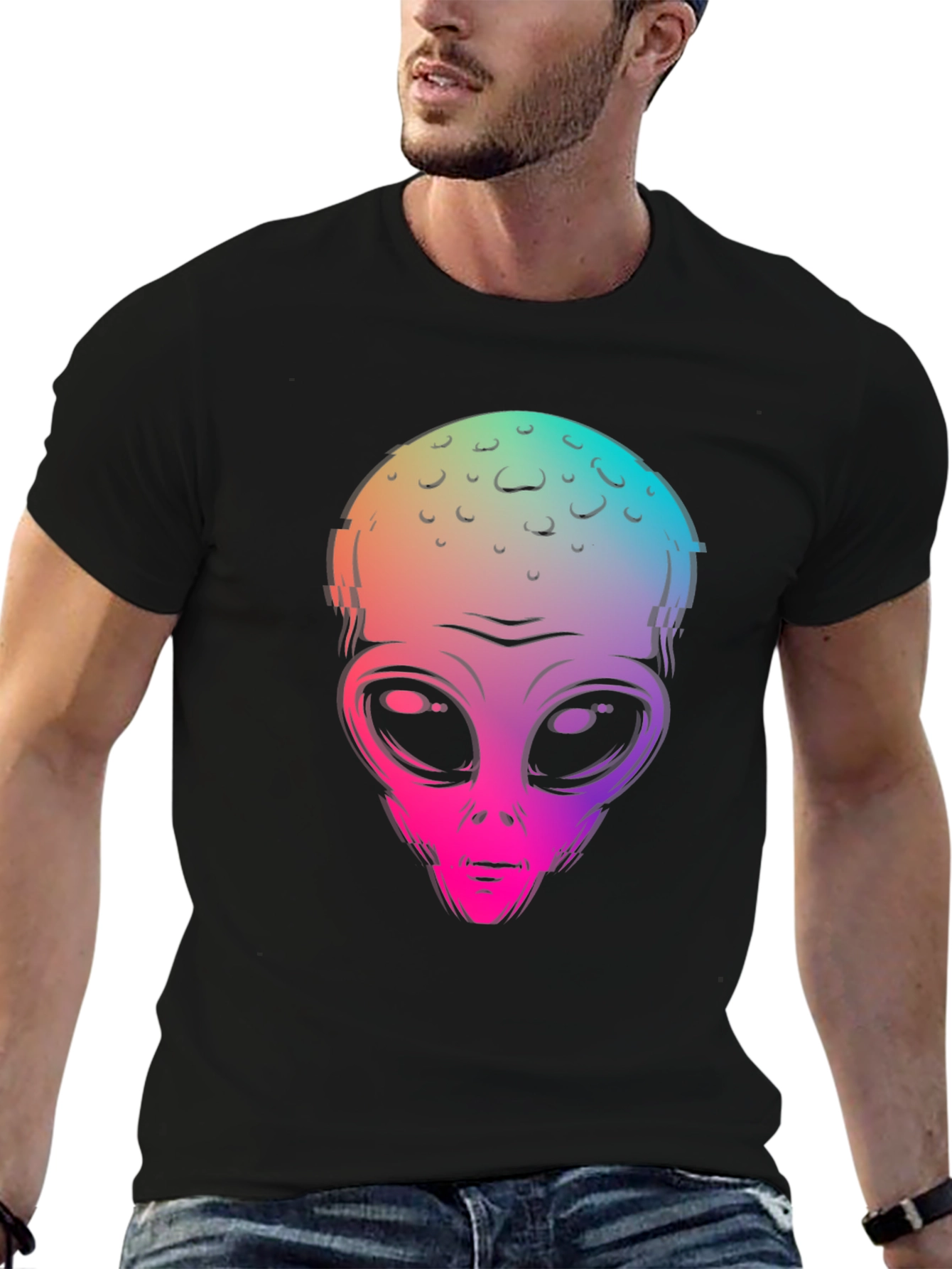 Alien Head Graphic Print Black T-Shirt