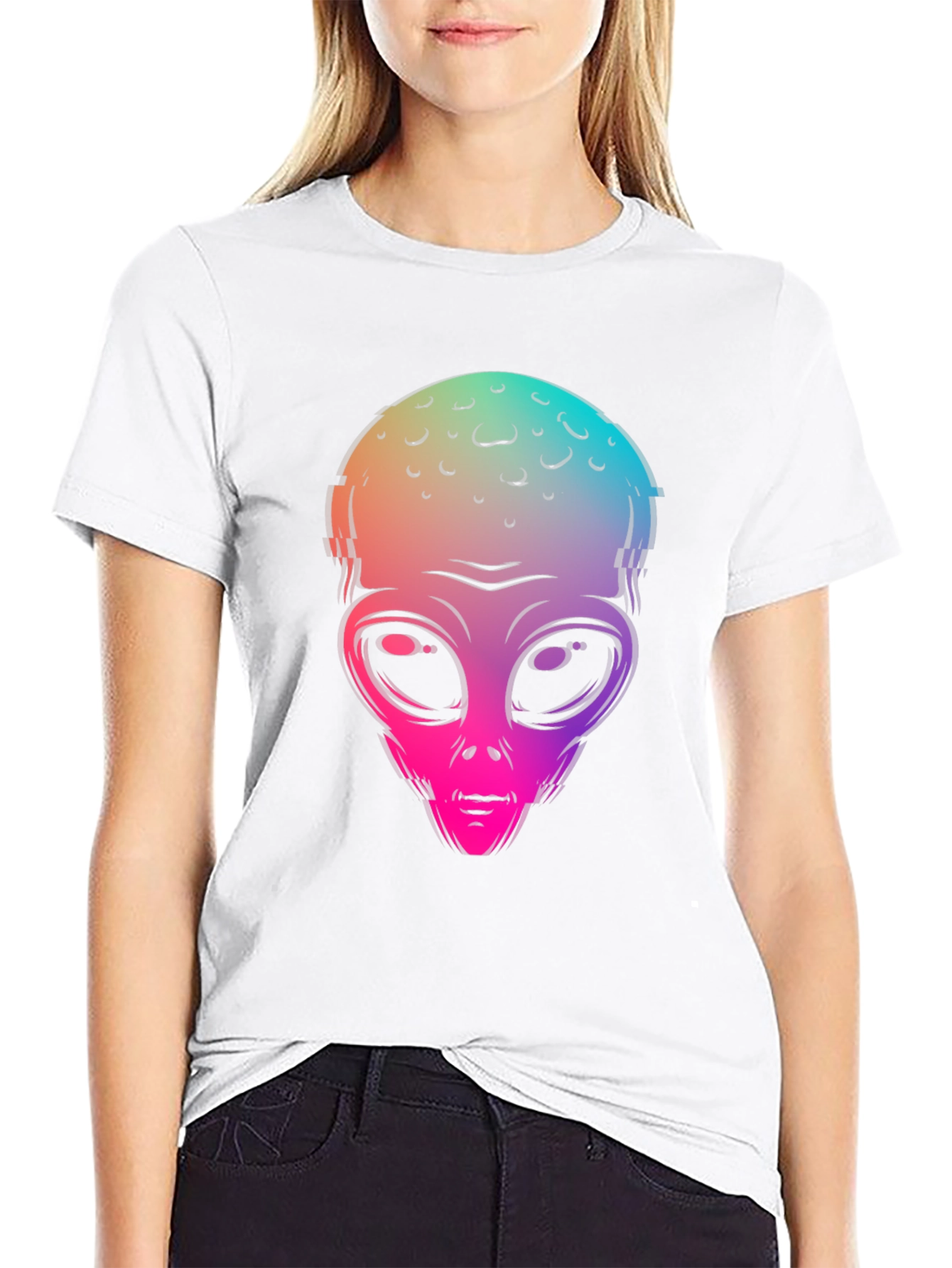 Alien Head Graphic Print Black T-Shirt