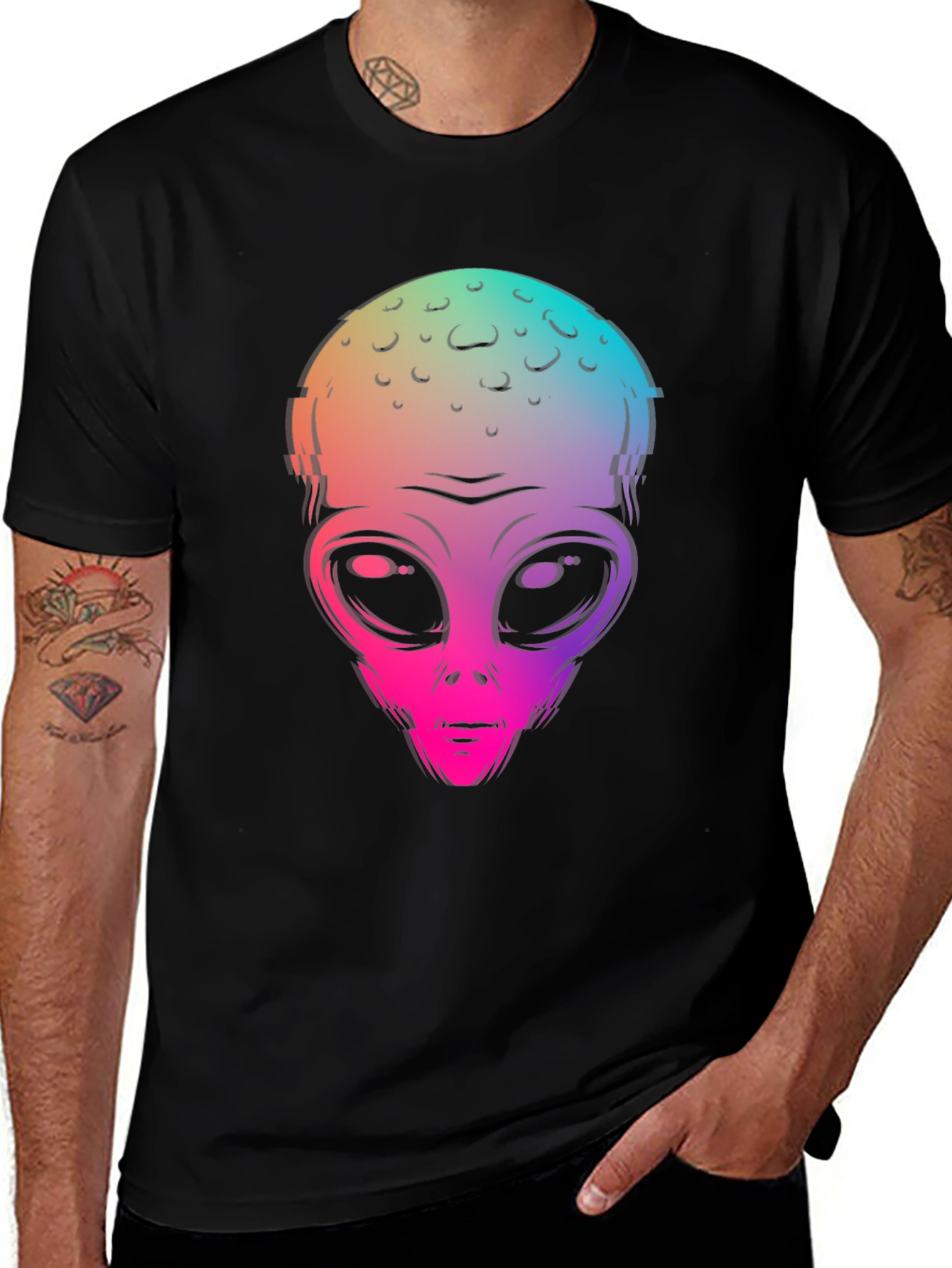 Alien Head Graphic Print Black T-Shirt