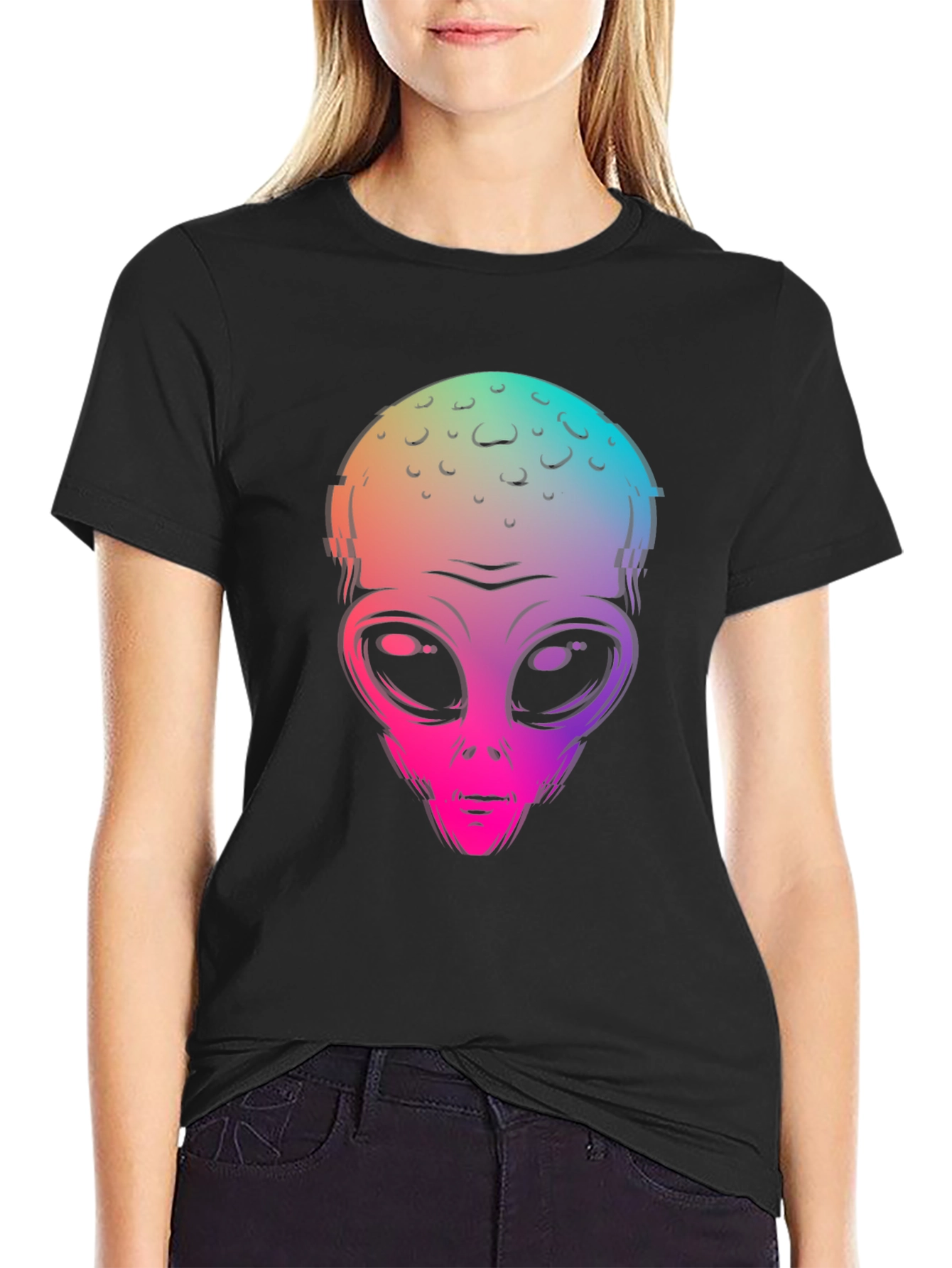 Alien Head Graphic Print Black T-Shirt