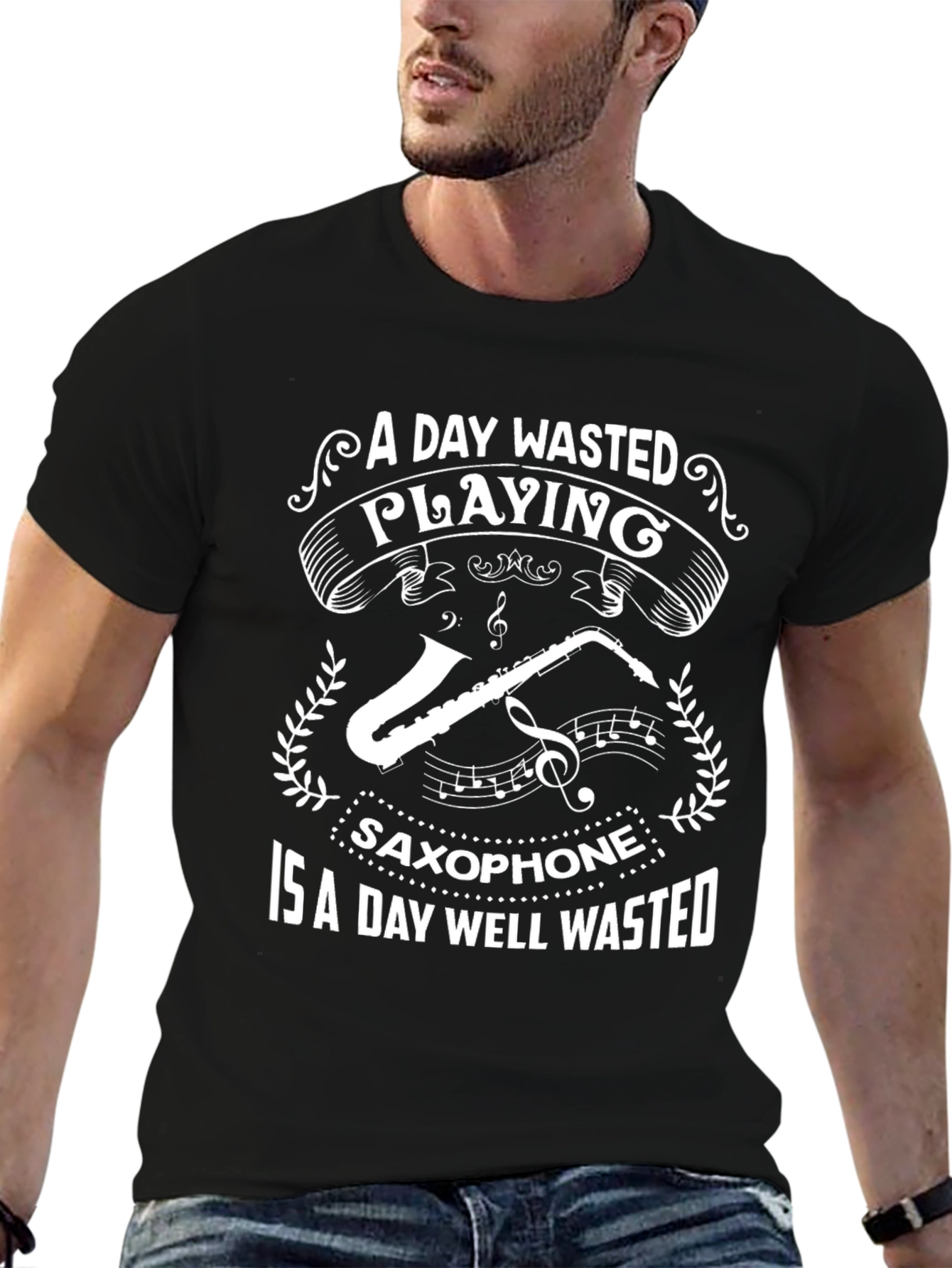 Saxophone T-Shirt: A Day Well Wasted Playing Music Tee