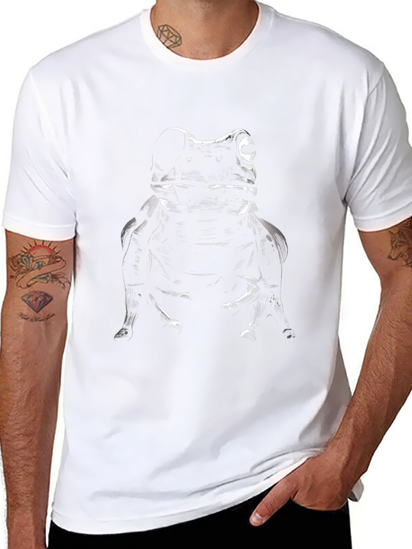 Black T-Shirt with Abstract Frog Print