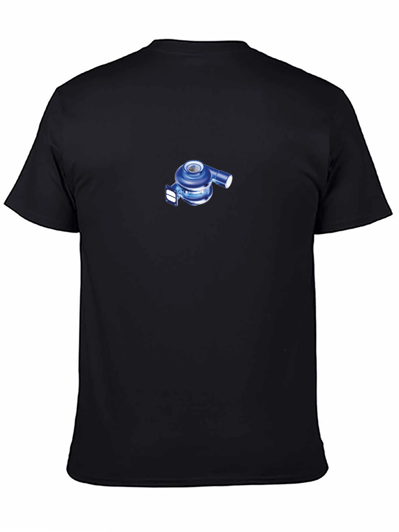 Black T-Shirt with Blue Turbocharger Design