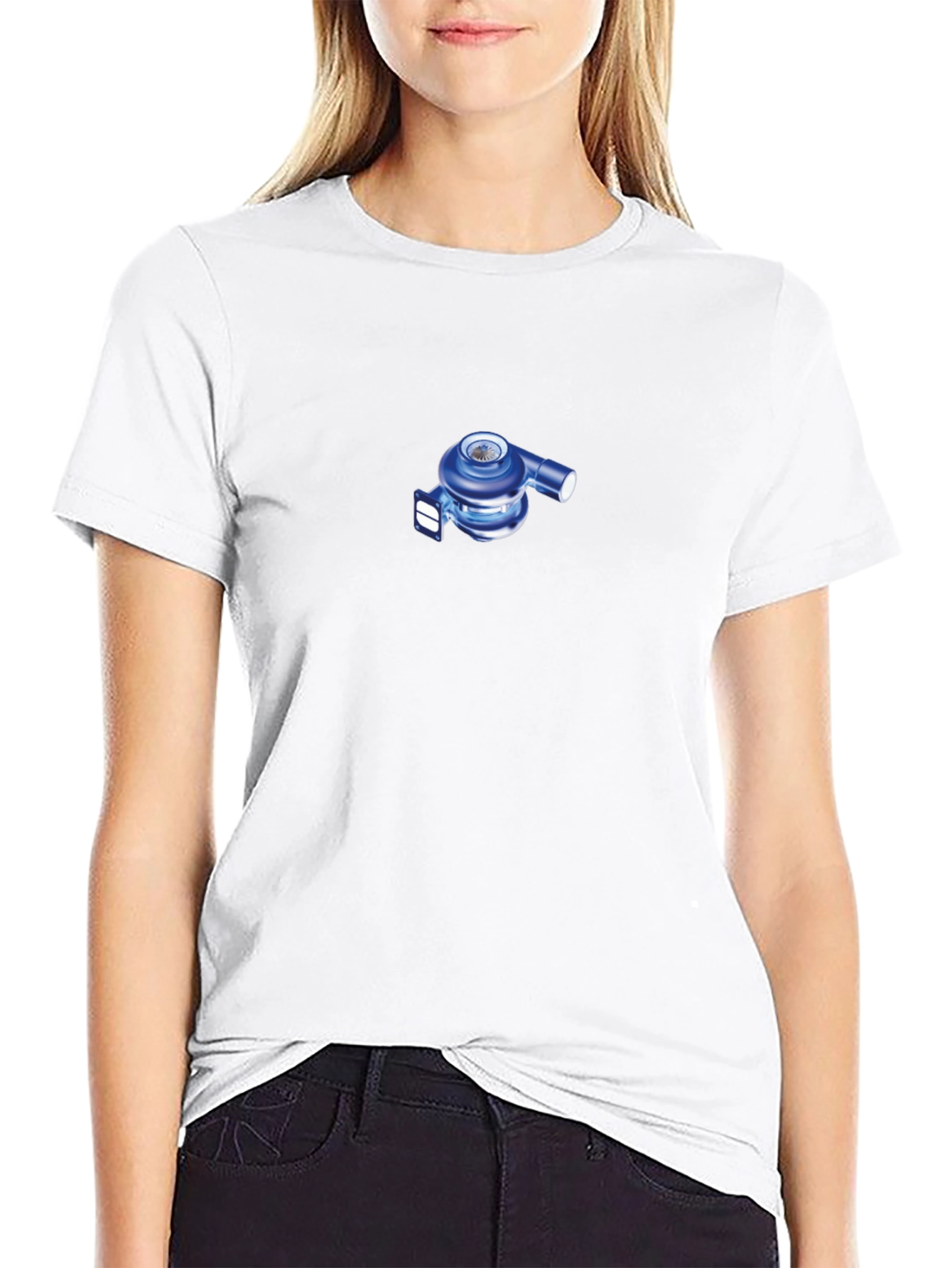 Black T-Shirt with Blue Turbocharger Design