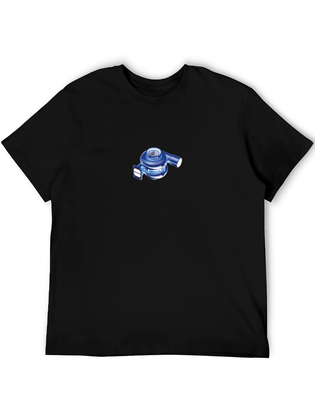 Black T-Shirt with Blue Turbocharger Design