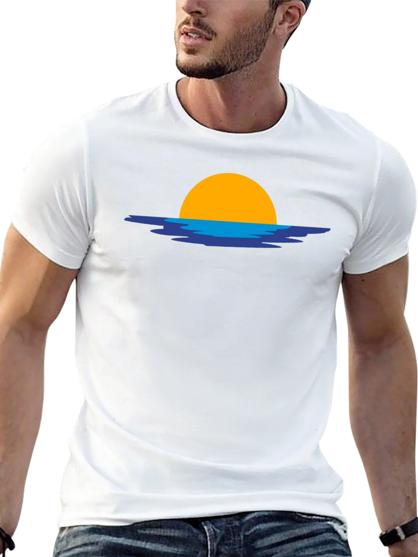 Sunset Graphic Tee - Black Cotton Casual T-Shirt