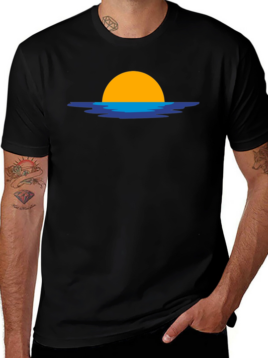 Sunset Graphic Tee - Black Cotton Casual T-Shirt