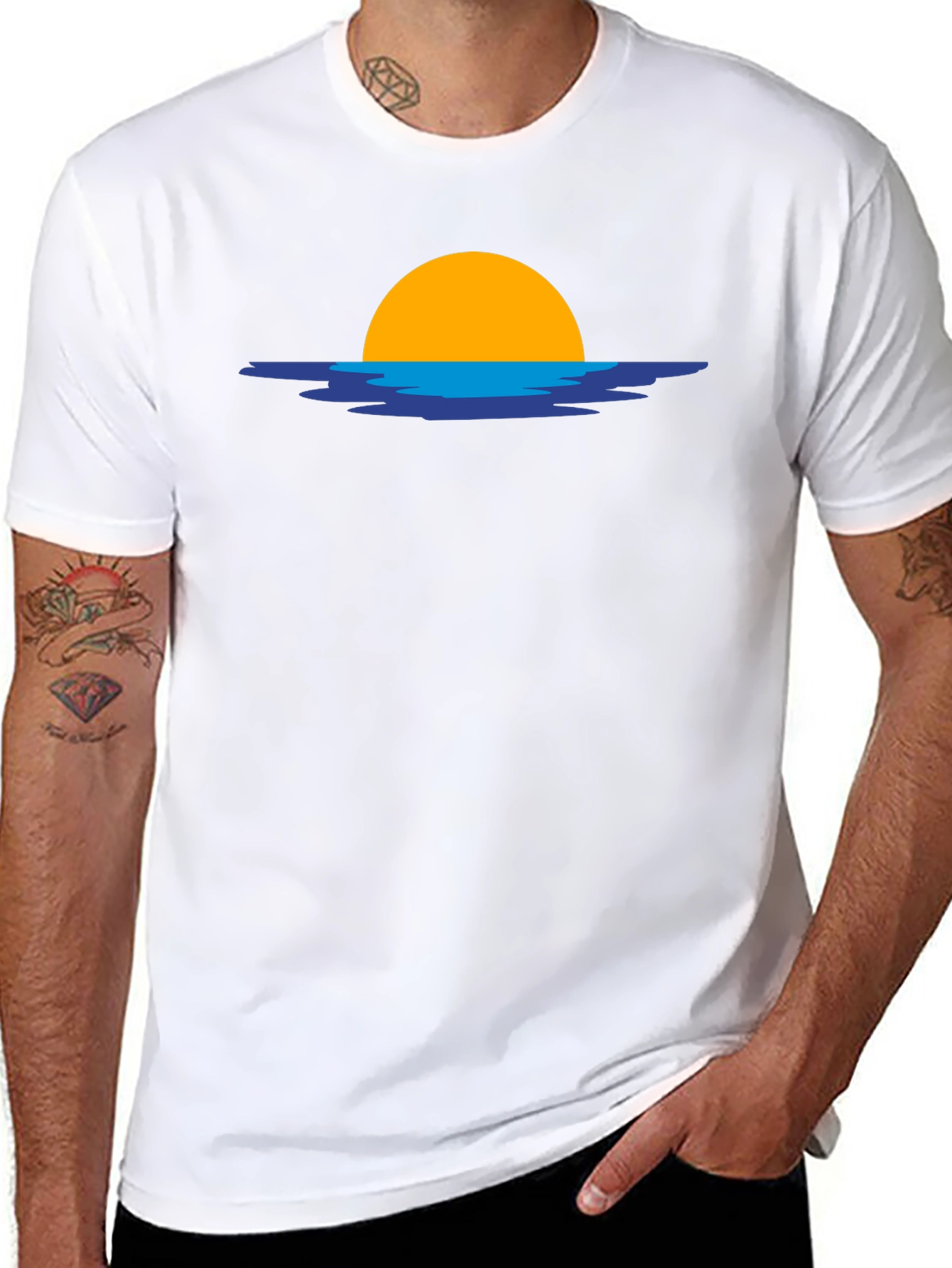 Sunset Graphic Tee - Black Cotton Casual T-Shirt