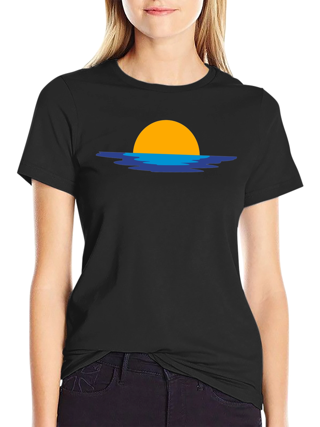 Sunset Graphic Tee - Black Cotton Casual T-Shirt