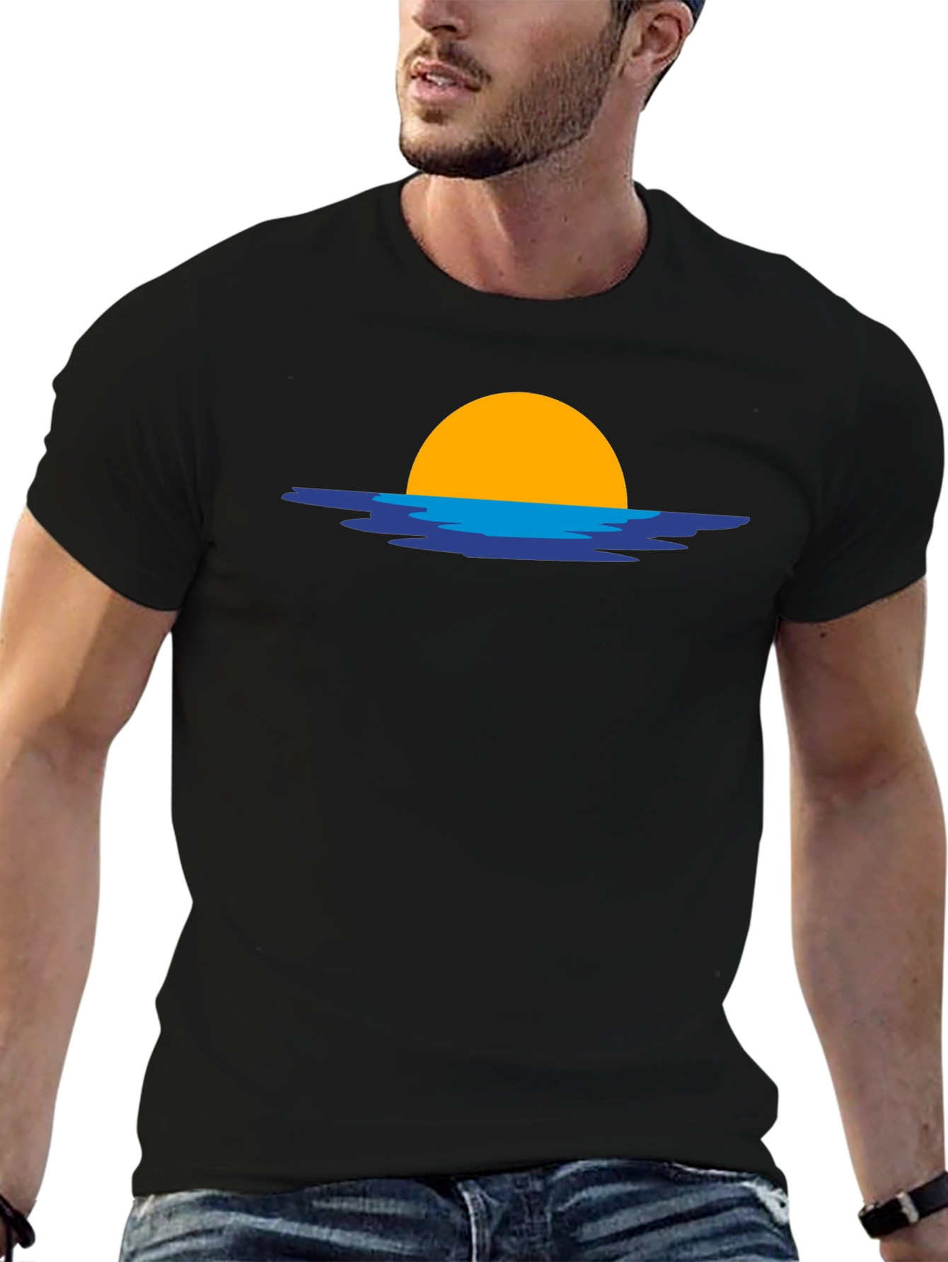 Sunset Graphic Tee - Black Cotton Casual T-Shirt