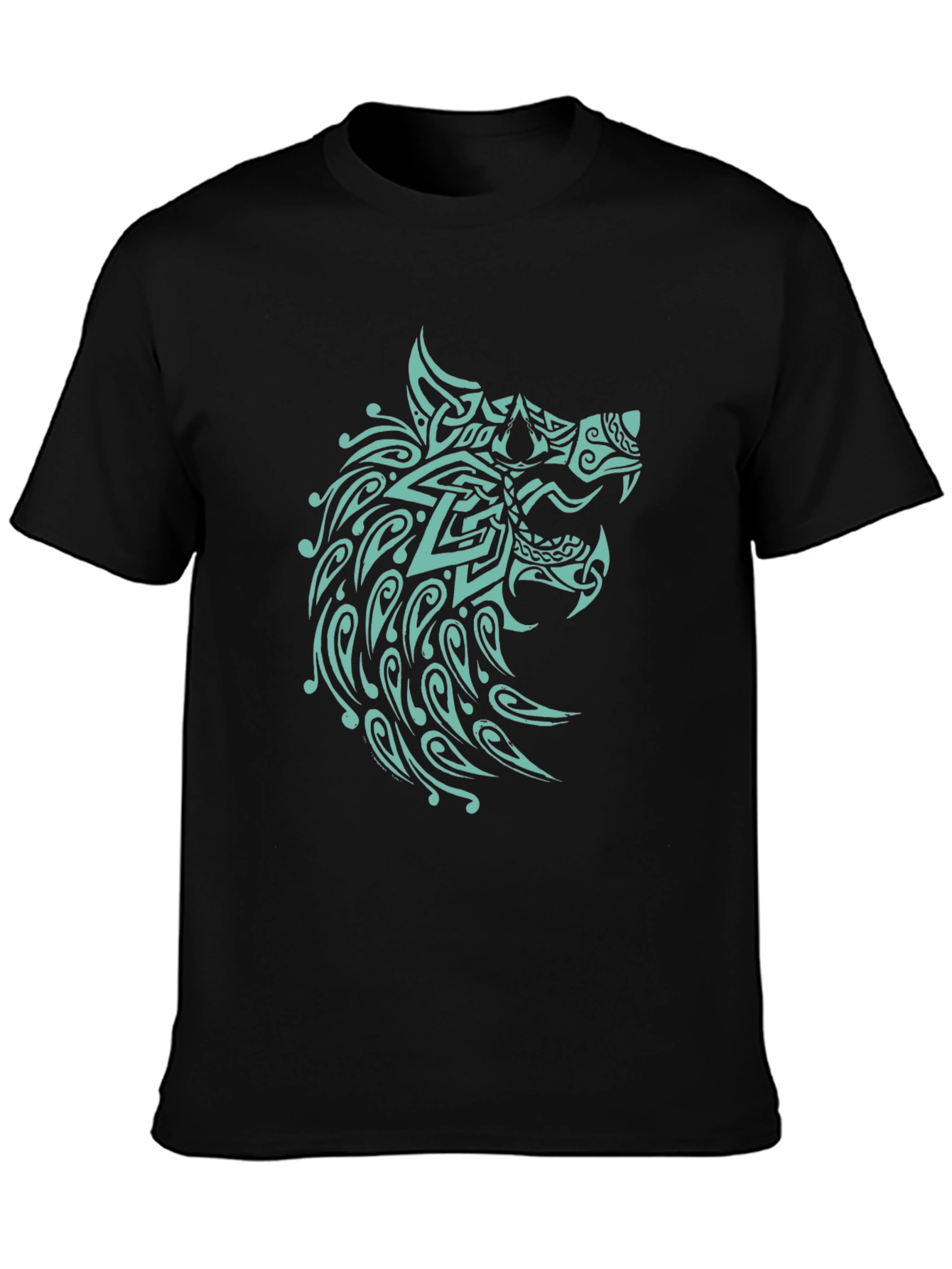 Black T-Shirt with Turquoise Wolf Design