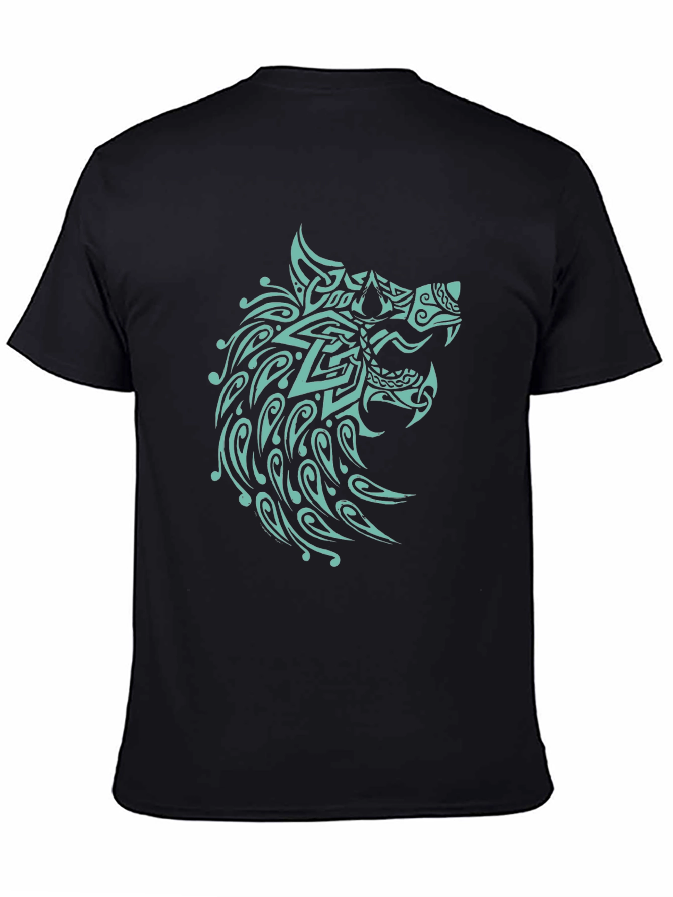 Black T-Shirt with Turquoise Wolf Design