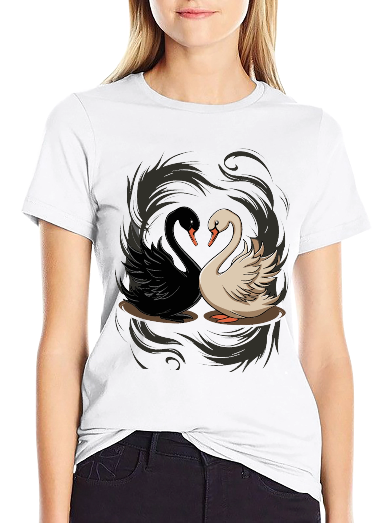 Yin Yang Swans Graphic Tee - Black