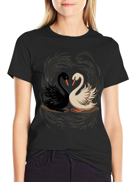 Yin Yang Swans Graphic Tee - Black
