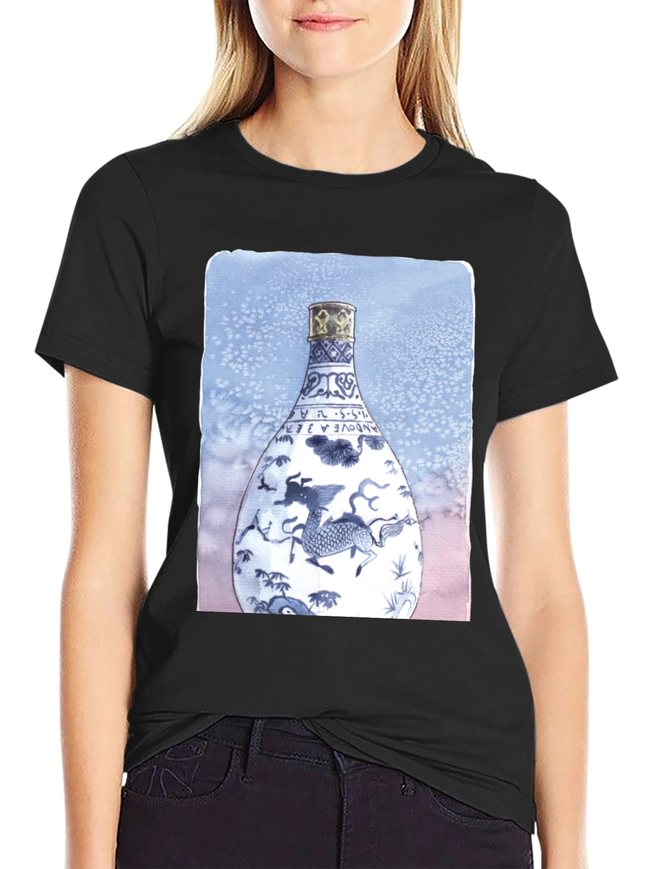 Dragon Vase Graphic Tee - Unique Art Shirt