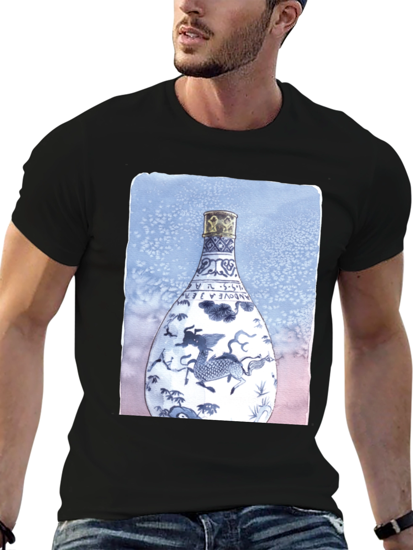 Dragon Vase Graphic Tee - Unique Art Shirt
