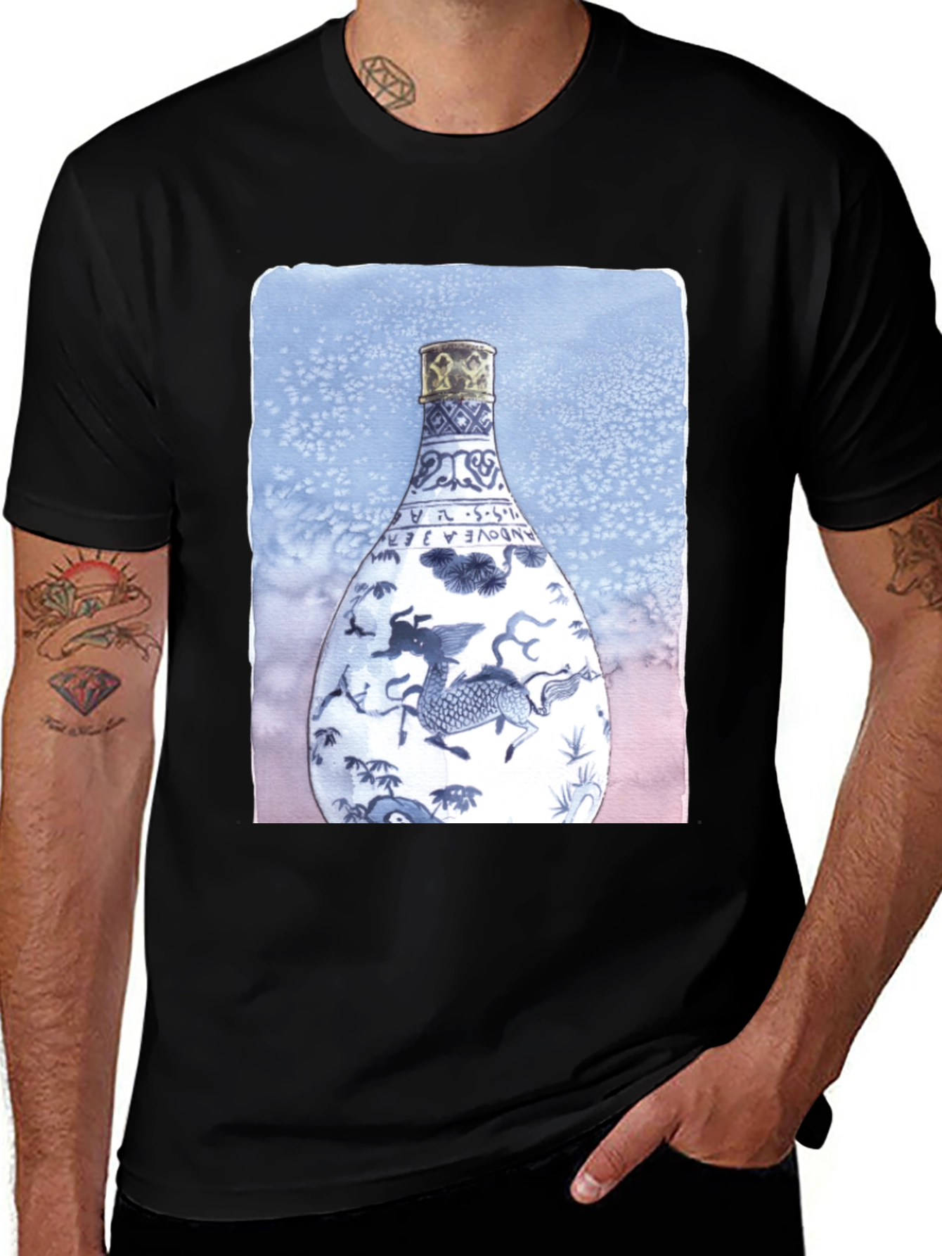 Dragon Vase Graphic Tee - Unique Art Shirt