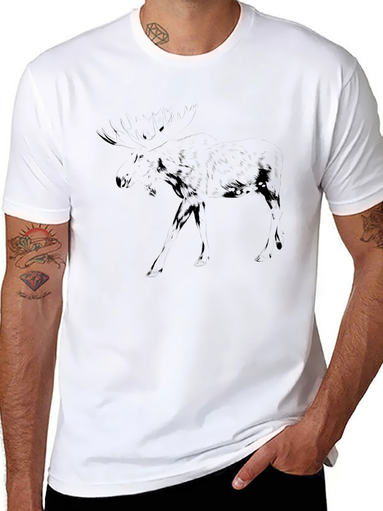 Black Graphic Tee - Dark Moose Silhouette Design