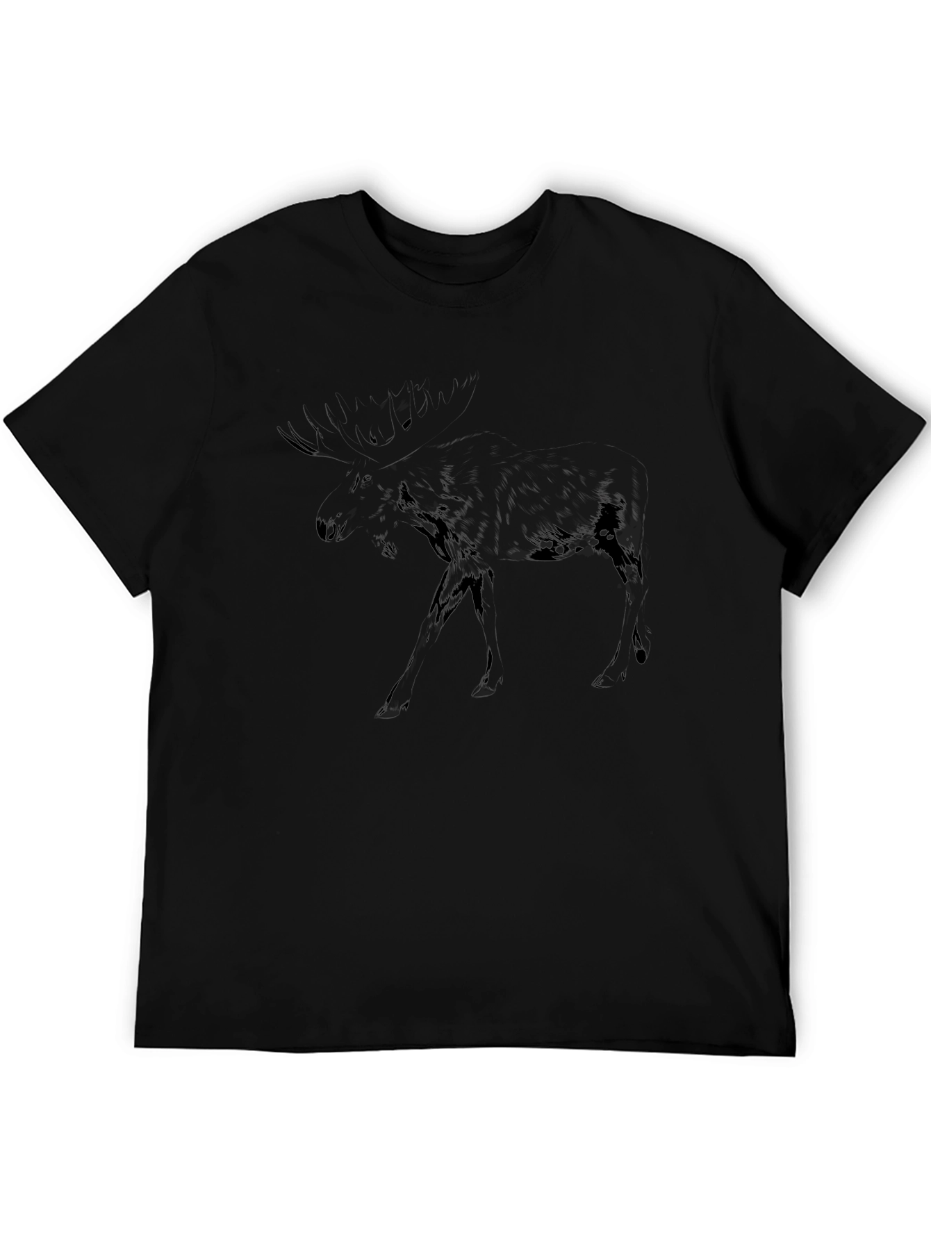 Black Graphic Tee - Dark Moose Silhouette Design