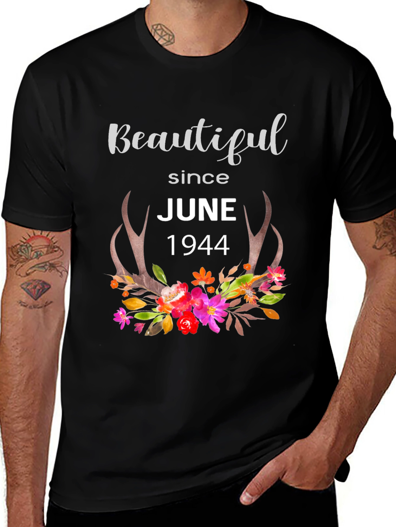 Beautiful Since June 1944 Floral Antler T-Shirt