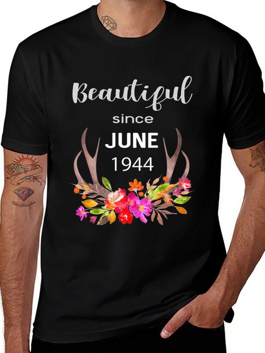 Beautiful Since June 1944 Floral Antler T-Shirt