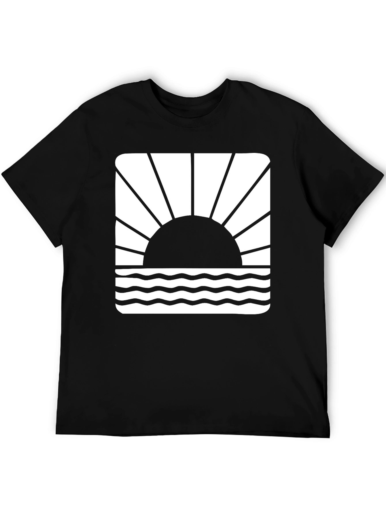 Sunset Waves Graphic Tee - Black Cotton T-Shirt