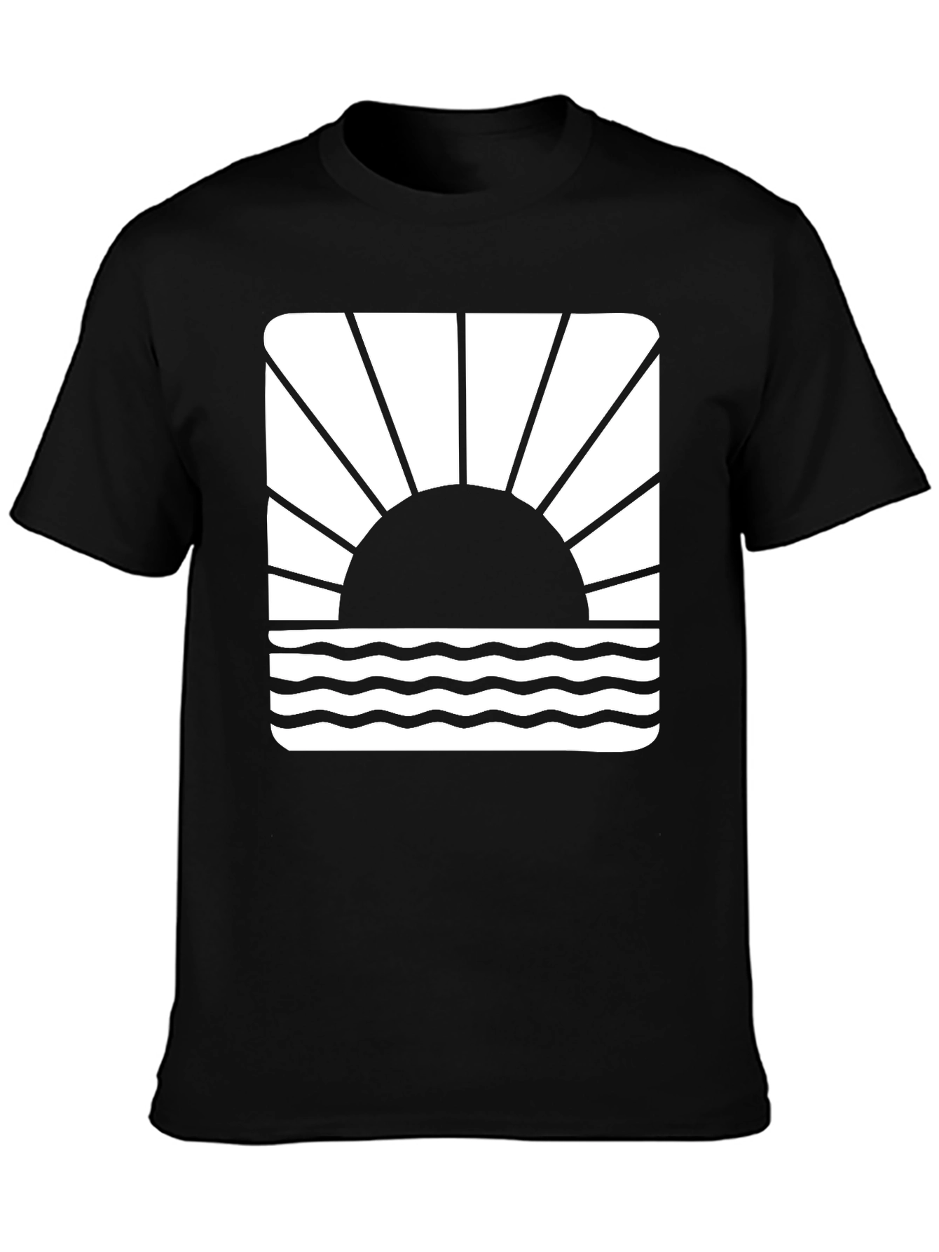 Sunset Waves Graphic Tee - Black Cotton T-Shirt