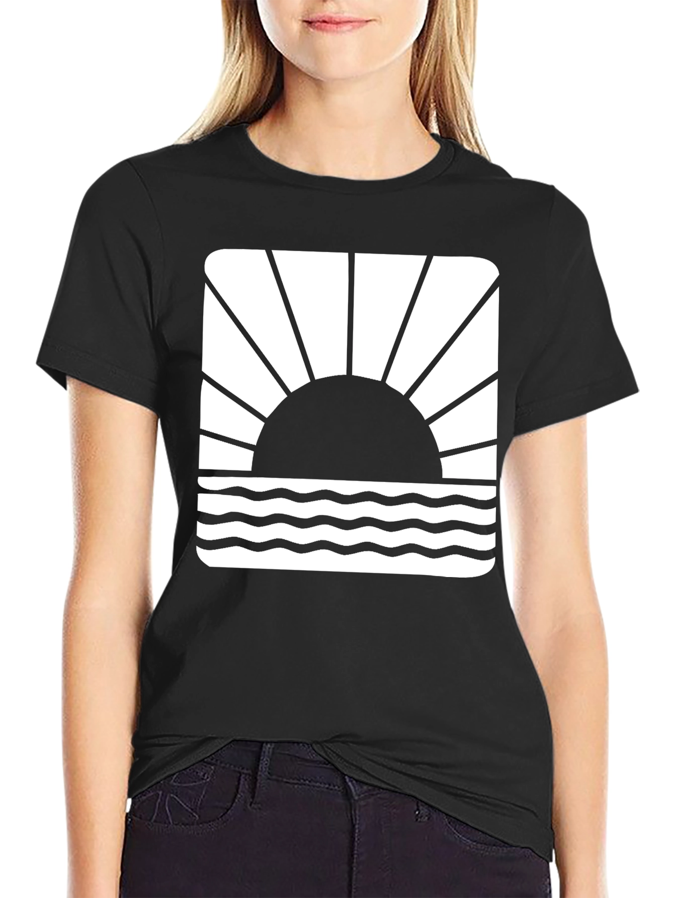 Sunset Waves Graphic Tee - Black Cotton T-Shirt