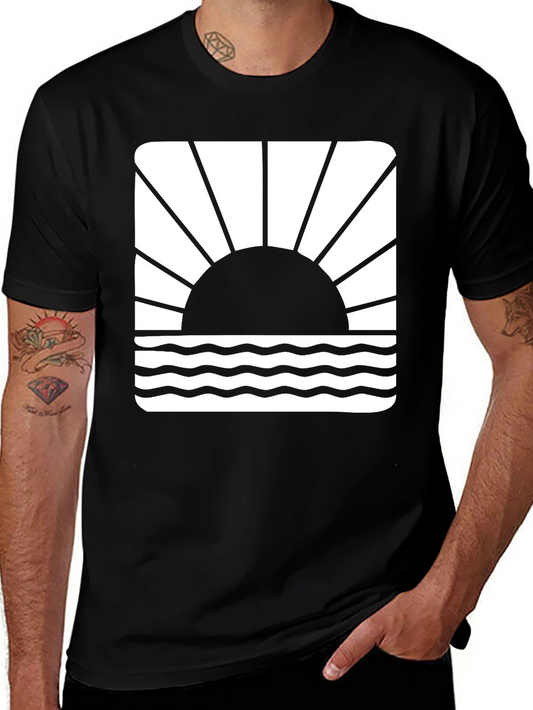 Sunset Waves Graphic Tee - Black Cotton T-Shirt