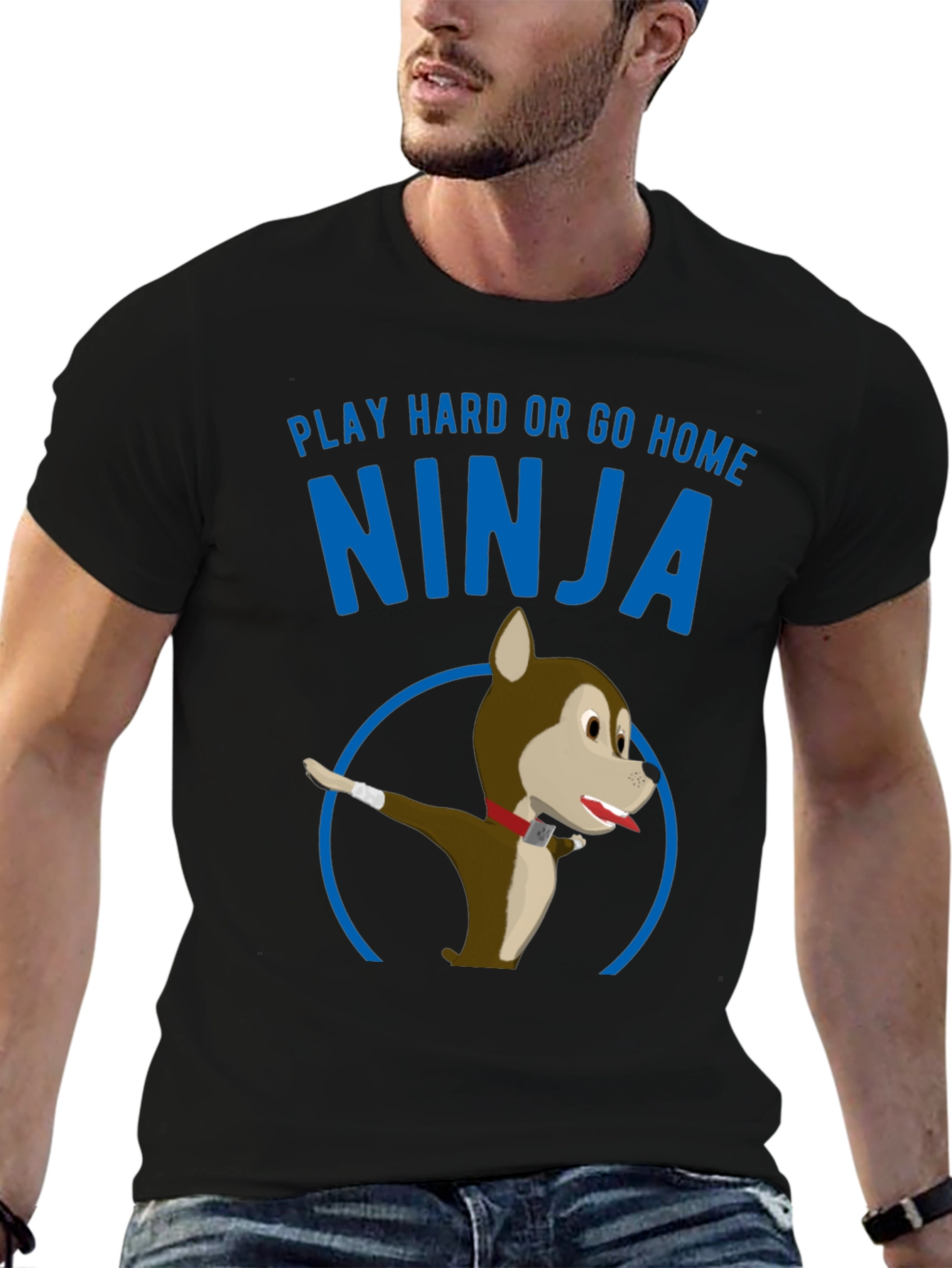 Play Hard Ninja Dog Graphic Tee