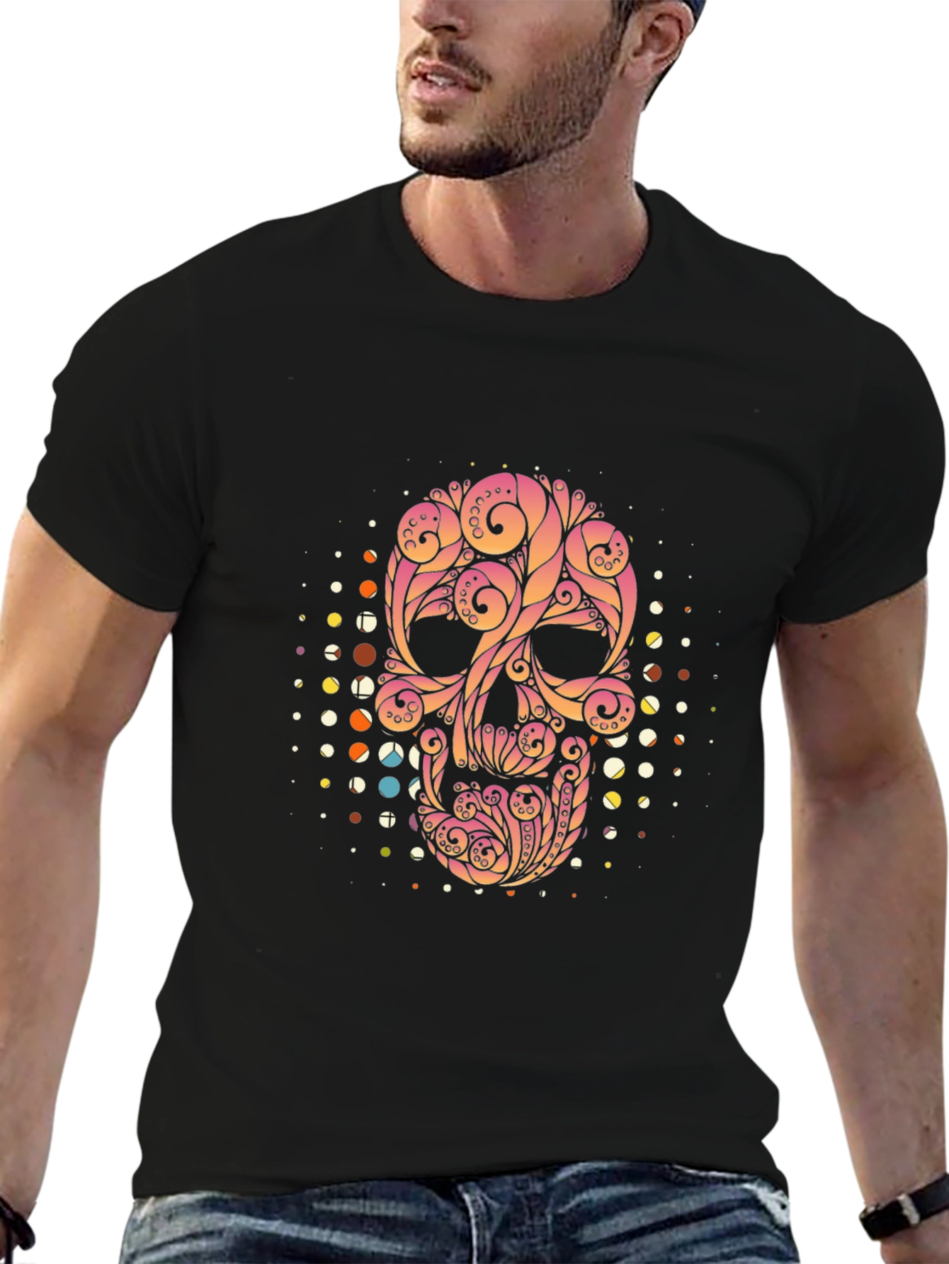 Ornate Skull Graphic Tee - Black