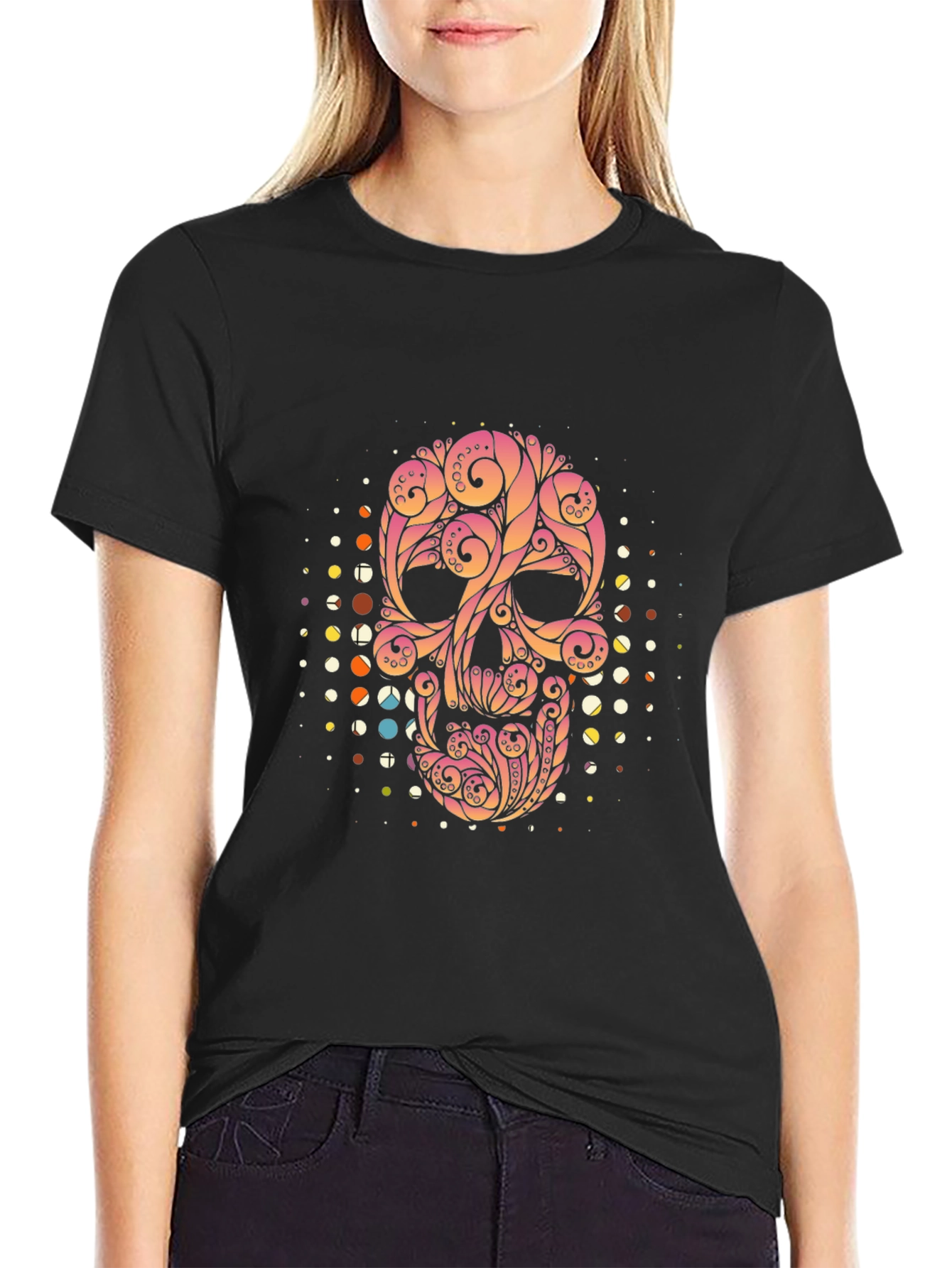 Ornate Skull Graphic Tee - Black